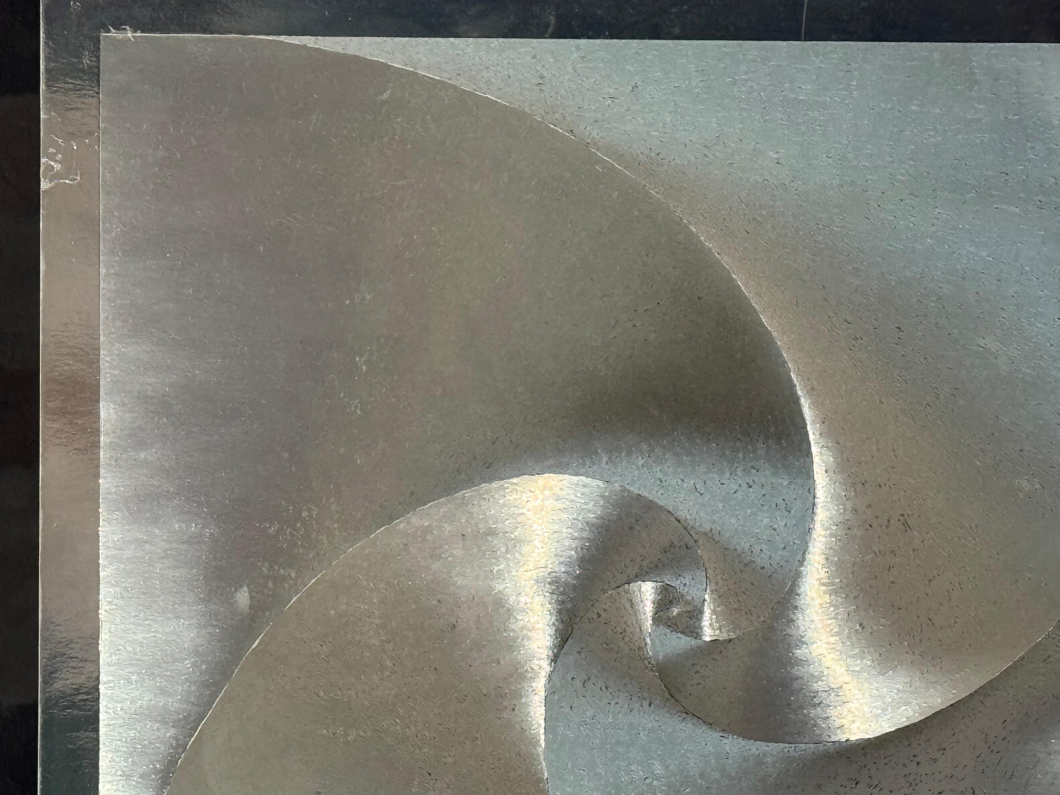 Monochromatic Spiral Reflecting Aluminium Square Artwork For Sale 1