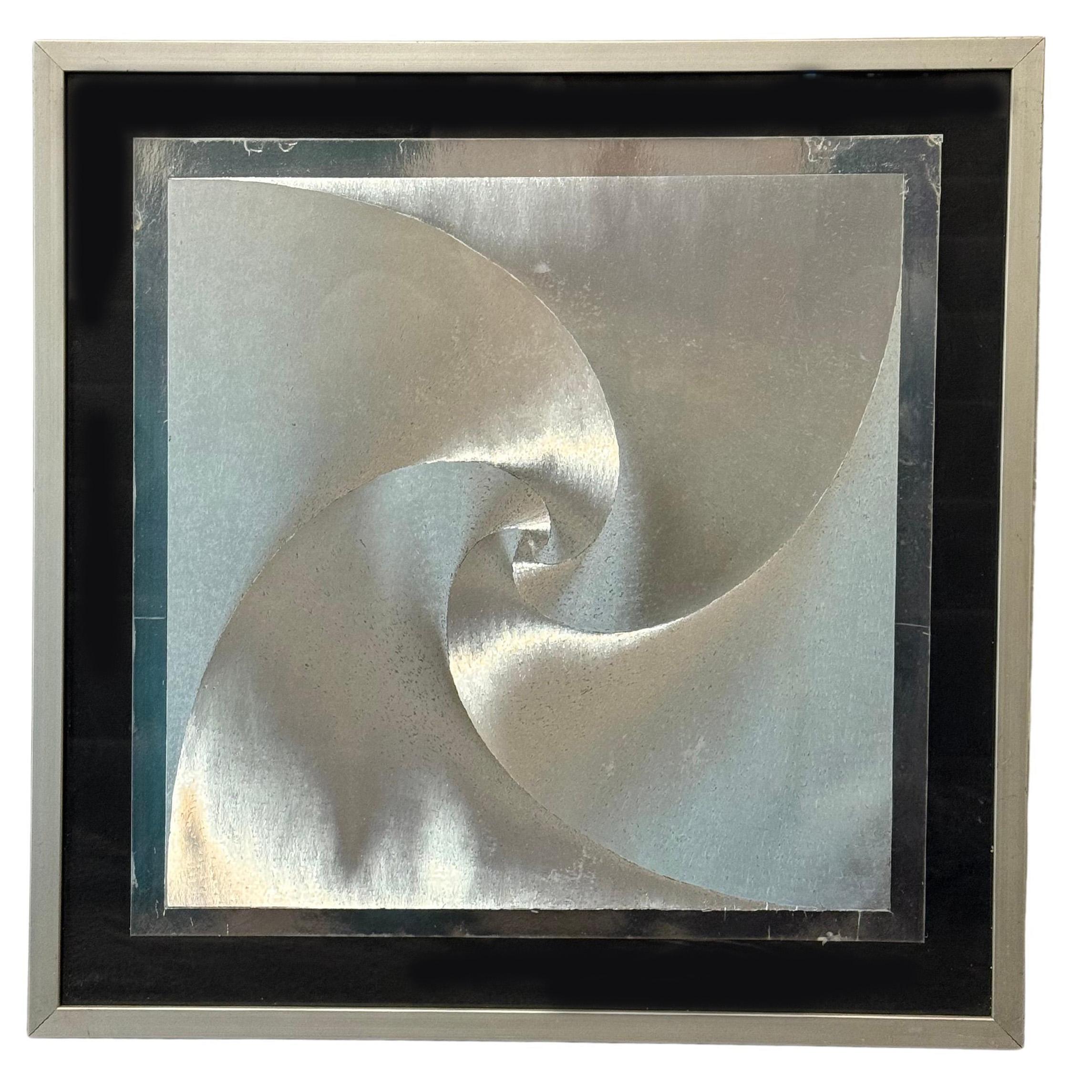 Monochromatic Spiral Reflecting Aluminium Square Artwork - Mixed Media Art by Unknown