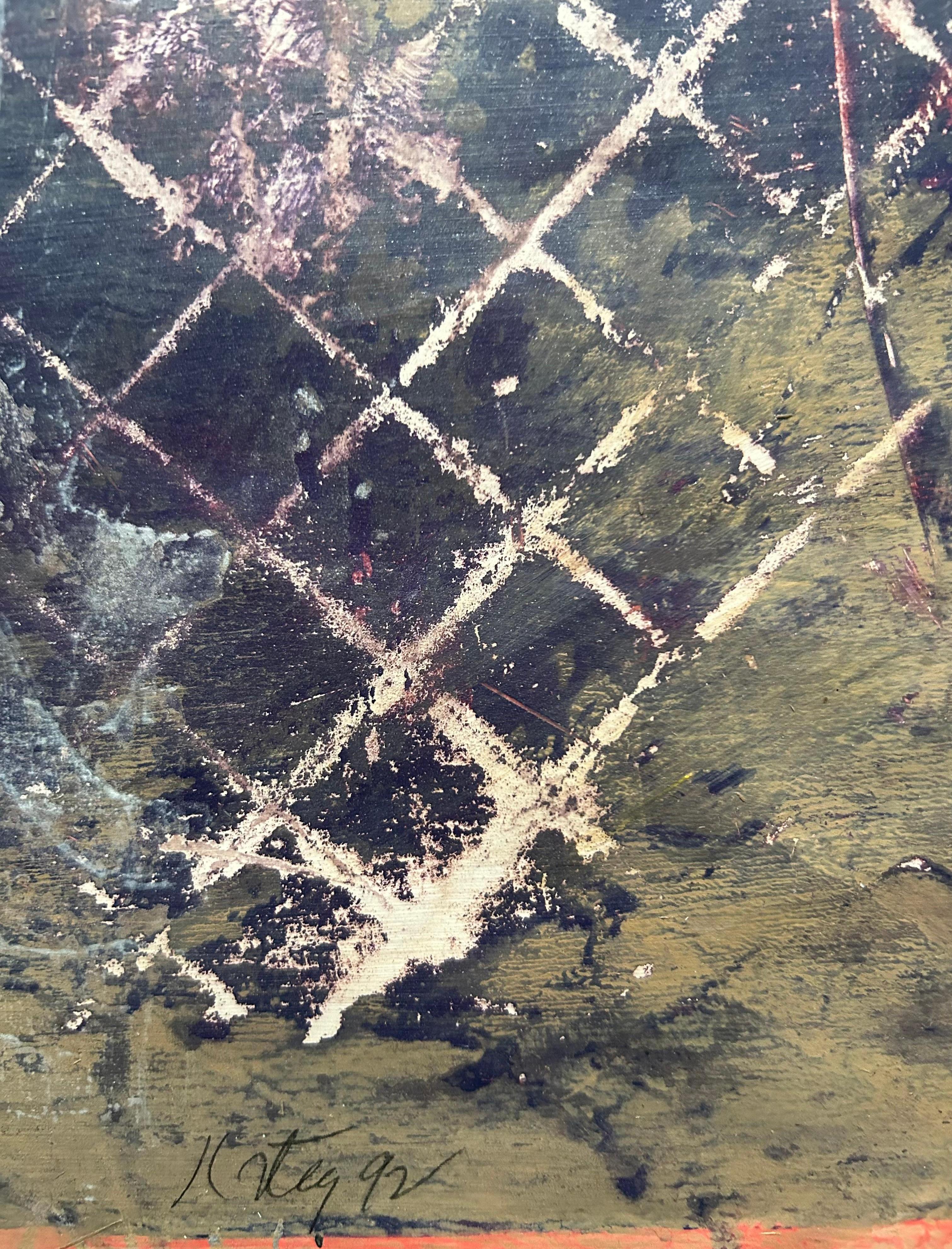 Mondlandschaft mit collagierten Kampfszenen
(Siehe Detailbild)

Gemischte Medien mit Collage und Xerox

Signiert und datiert, JL Steg 1992 unten rechts

Bedingung:
Sehr gut

Provenienz:
Künstler Studio
Donna Leatherman 