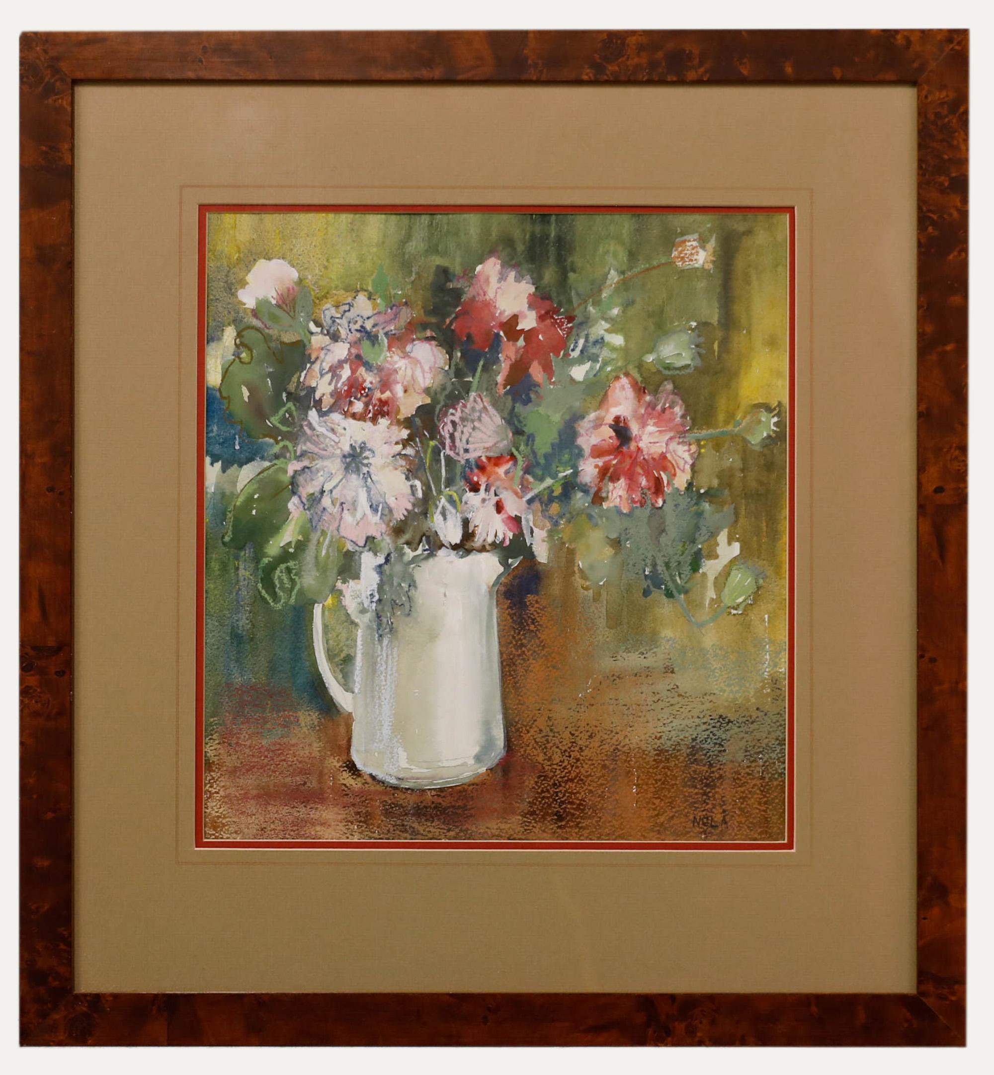 Nola Armstrong - Technique mixte du 20e siècle, cruche de poppies - Mixed Media Art de Unknown