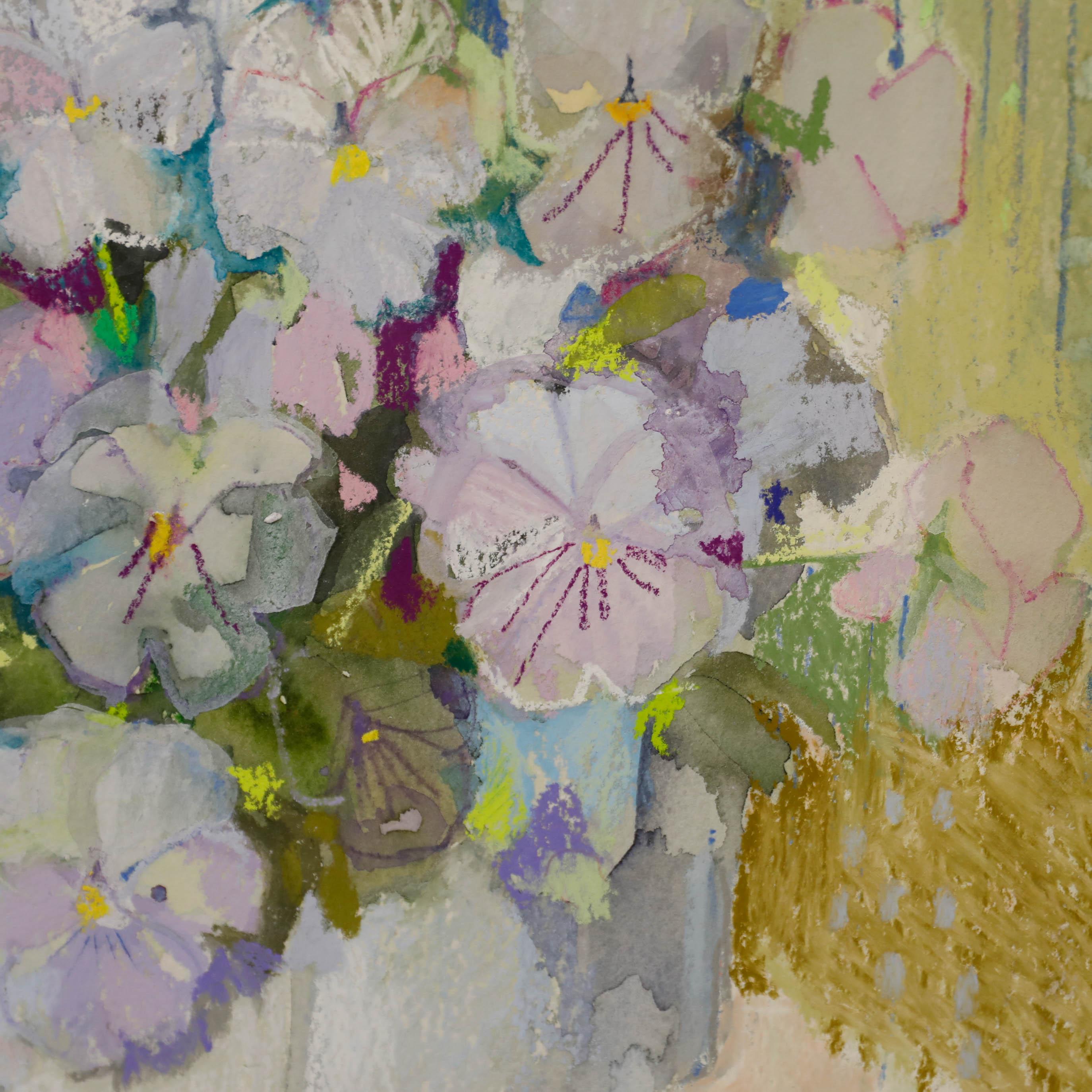 Nola Armstrong - 20th Century Mixed Media, Pansies For Sale 2