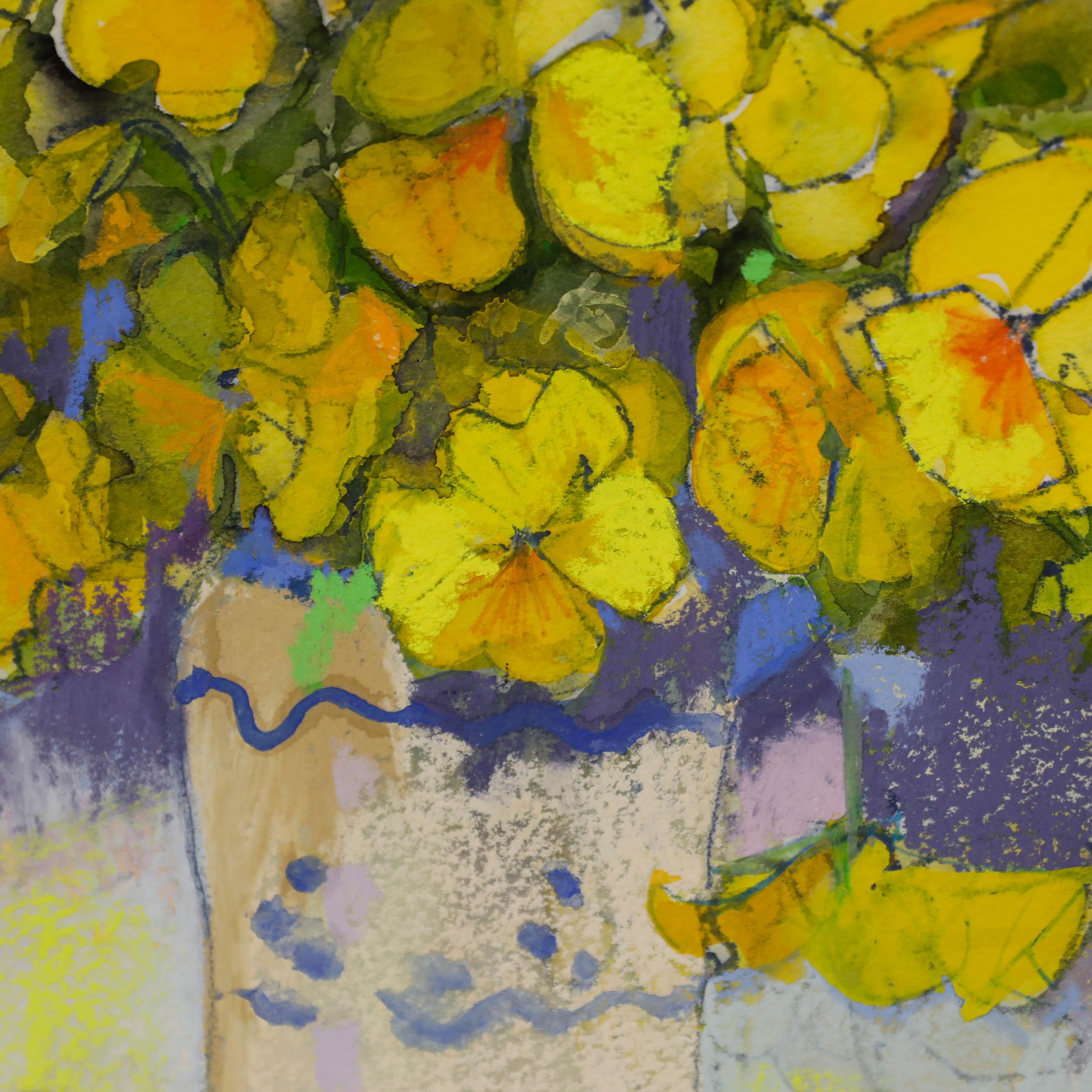 Nola Armstrong - Technique mixte du 20e siècle, Pansies dans le jardin en vente 2