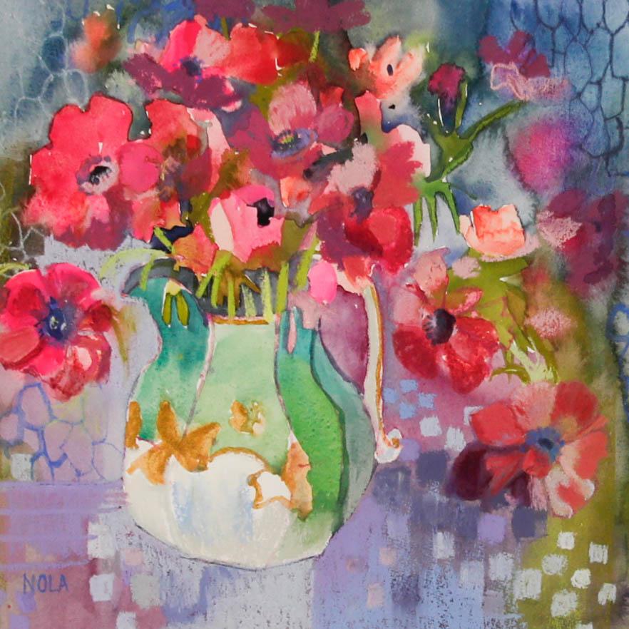 Au pastel, à l'aquarelle et à l'acrylique. Signé. Présenté dans un cadre en argent doré. Sur le papier. 