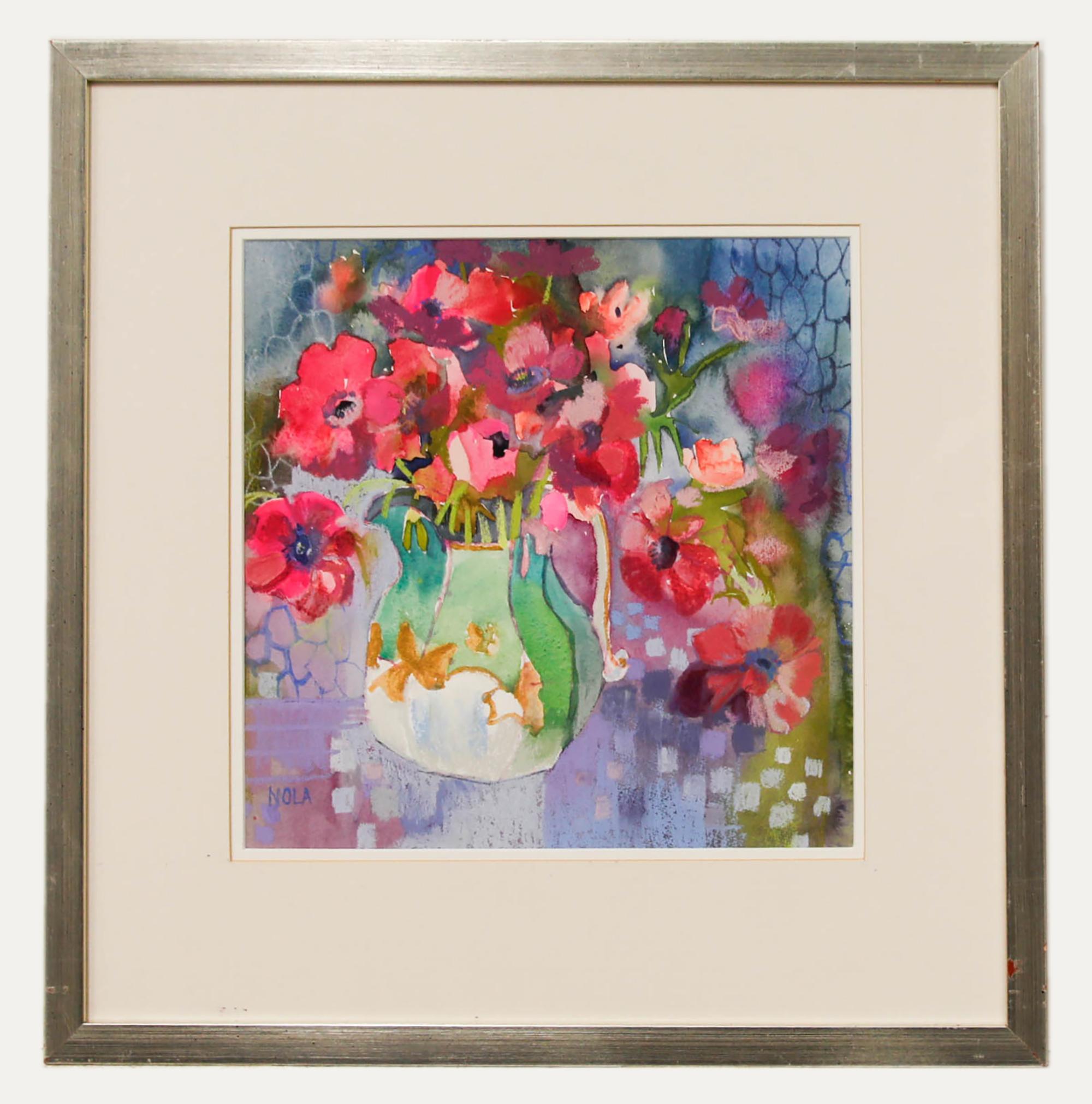 Nola Armstrong - 20e siècle Technique mixte, fleurs roses - Mixed Media Art de Unknown
