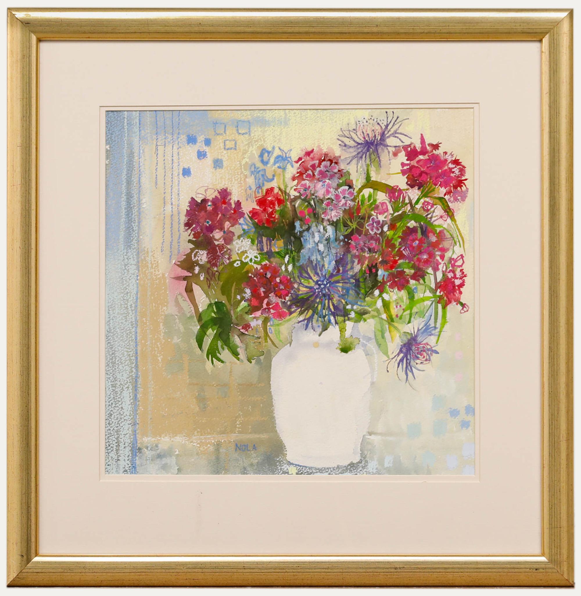 Nola Armstrong - Média mixte du 20e siècle, rouge et bleu - Mixed Media Art de Unknown