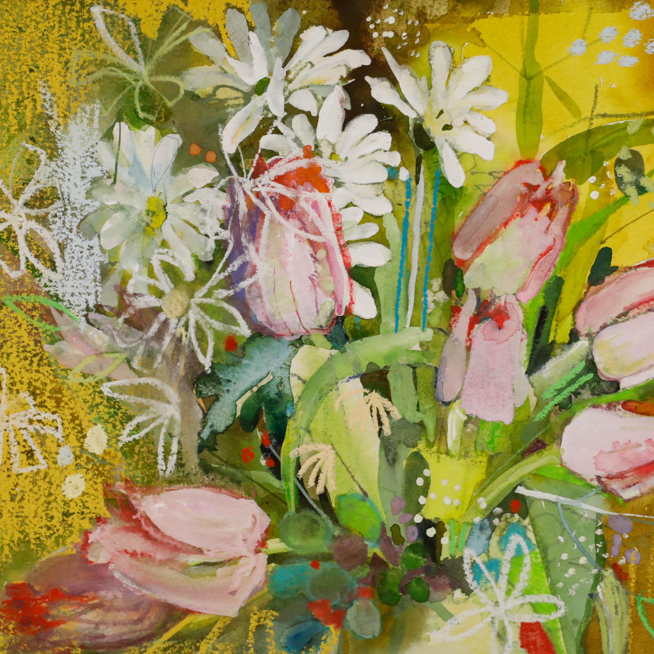 Nola Armstrong - 20e siècle, technique mixte, les tulipes roses en vente 2