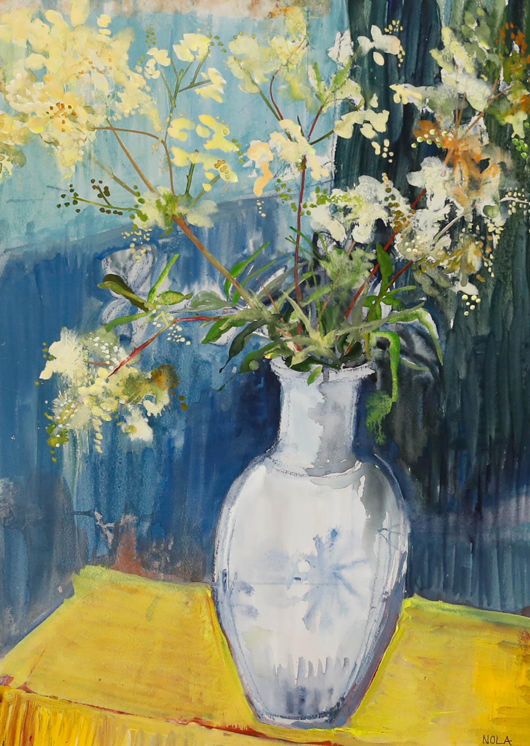 Avec de l'aquarelle, de la gouache et du pastel. Signée en bas à droite, présentée dans un cadre en bois léger et un montage au lavis. Label avec titre au verso. 