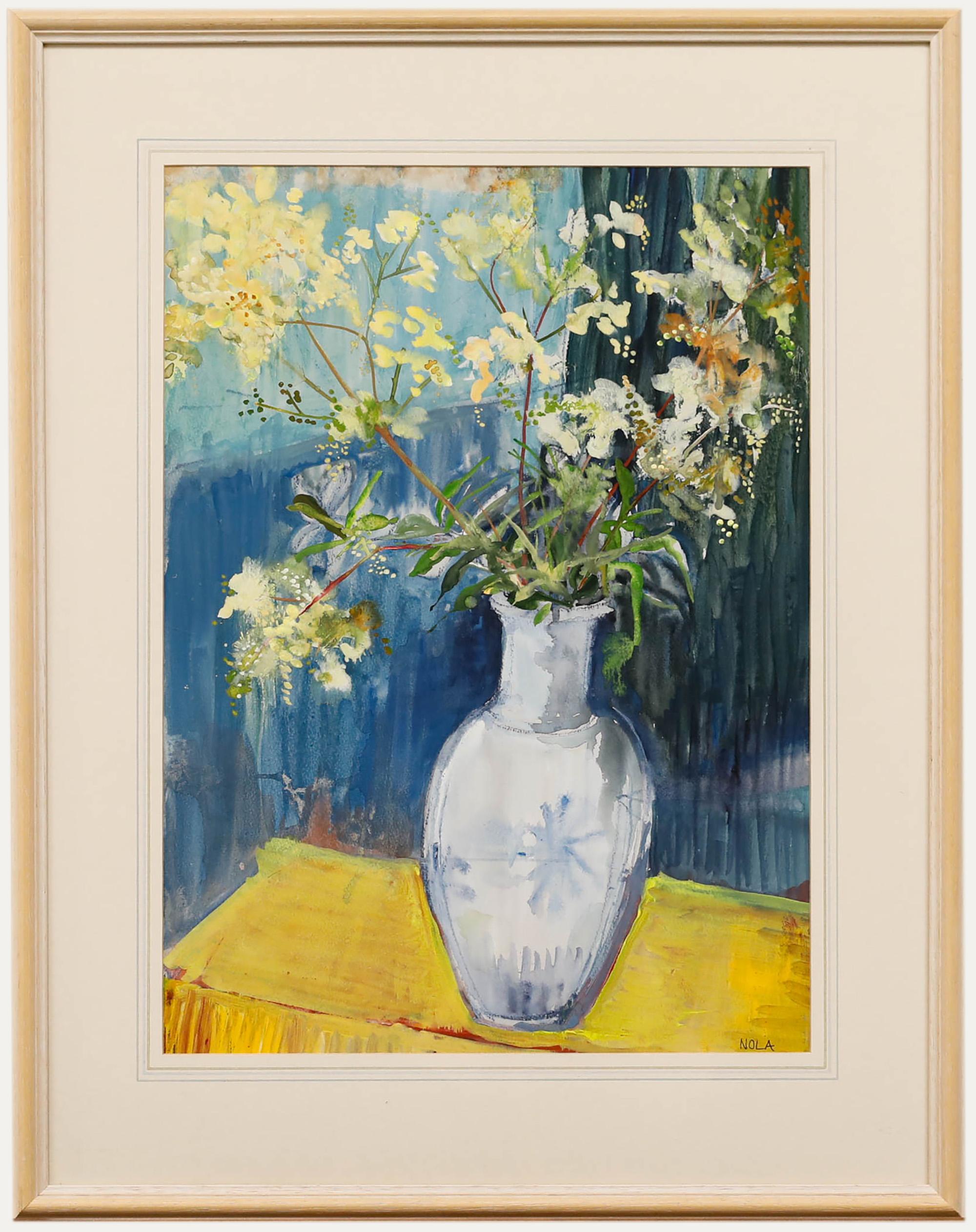 Nola Armstrong - 20e siècle, vase avec Meadowsweet - Mixed Media Art de Unknown