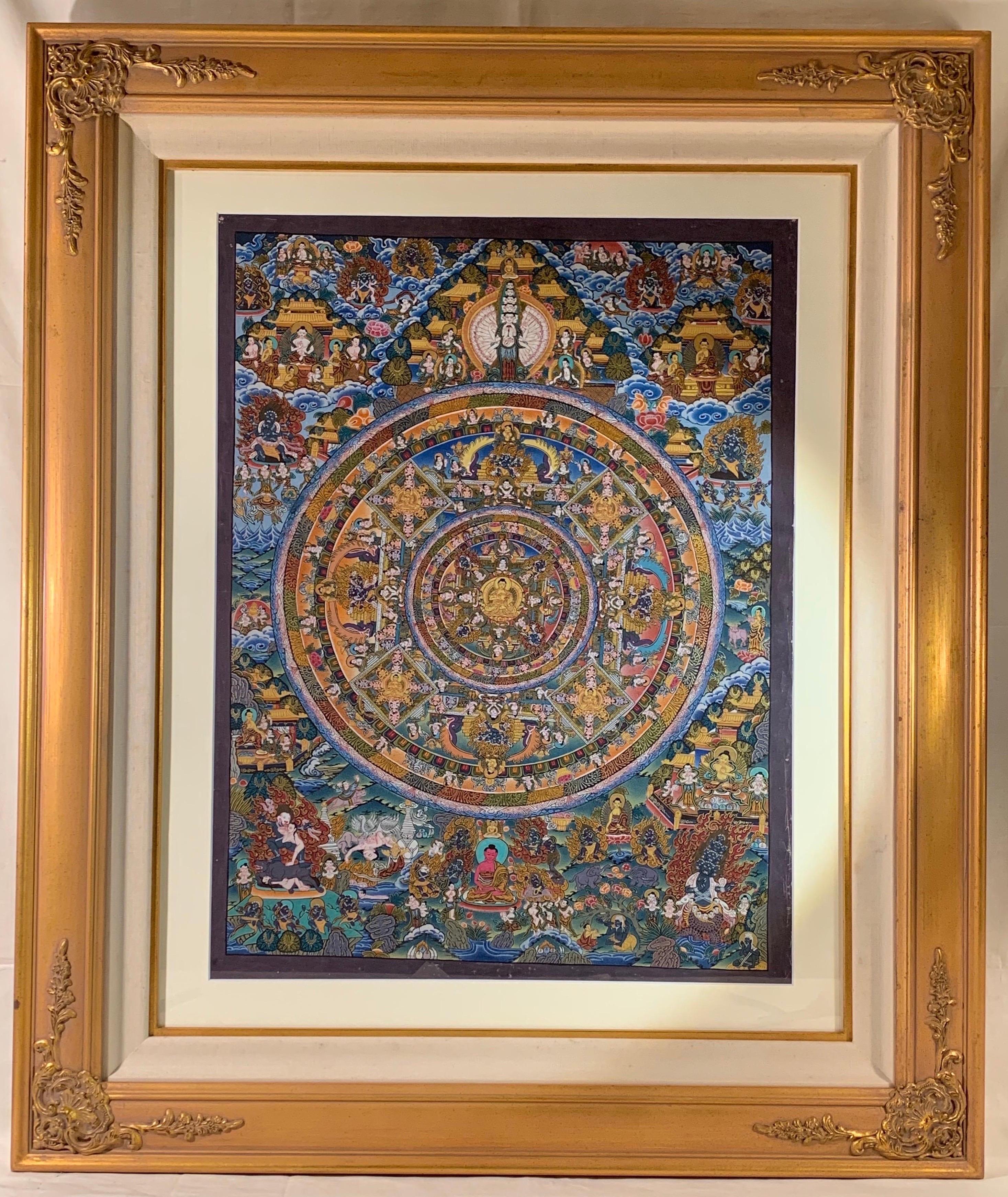 Thangka Mandala originale sur toile - Mixed Media Art de Unknown