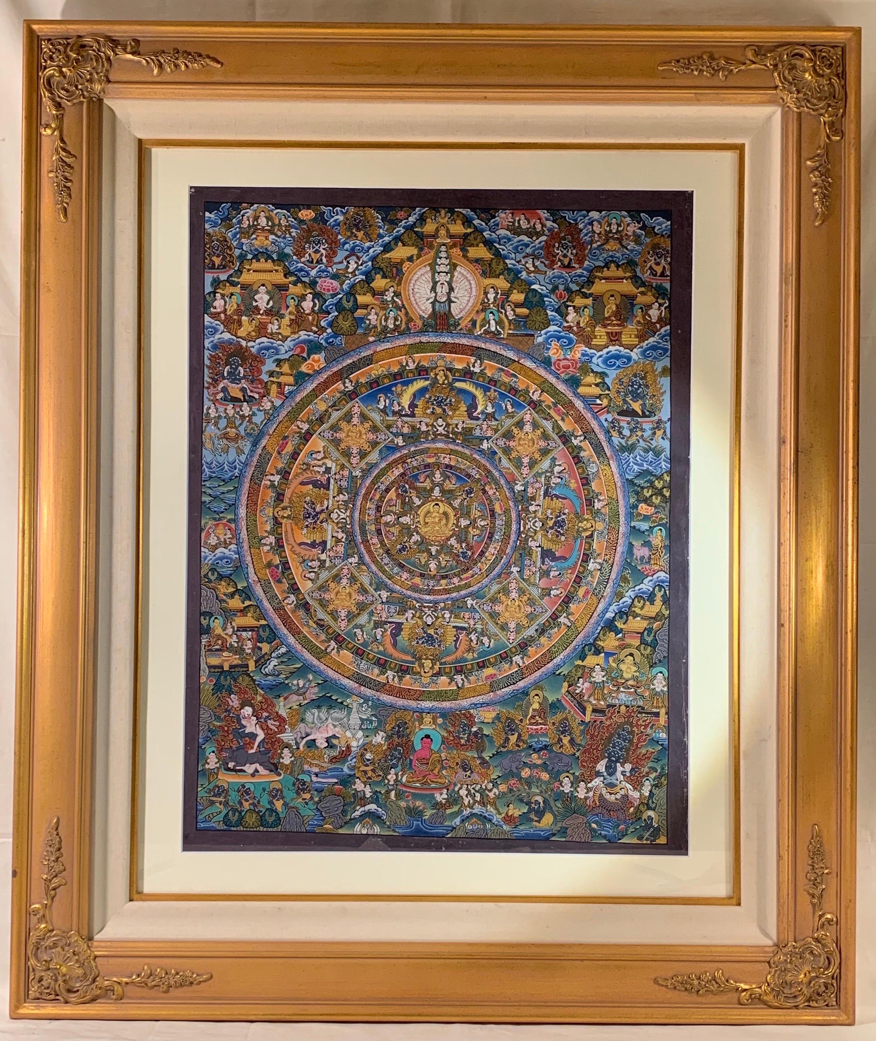 Mandala Thangka originale su tela - Mixed Media Art di Unknown