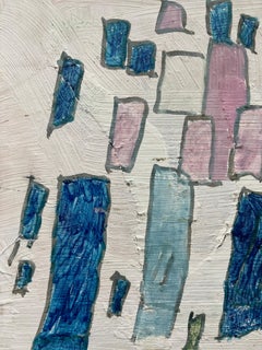Painting on Wood Board "Houses" Outsider Art