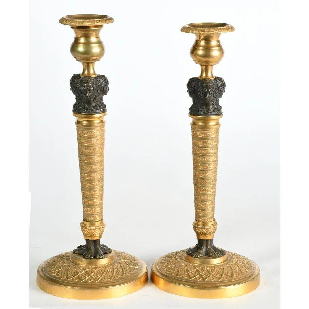 Pair of Empire period candlesticks - Mixed Media Art by Unknown