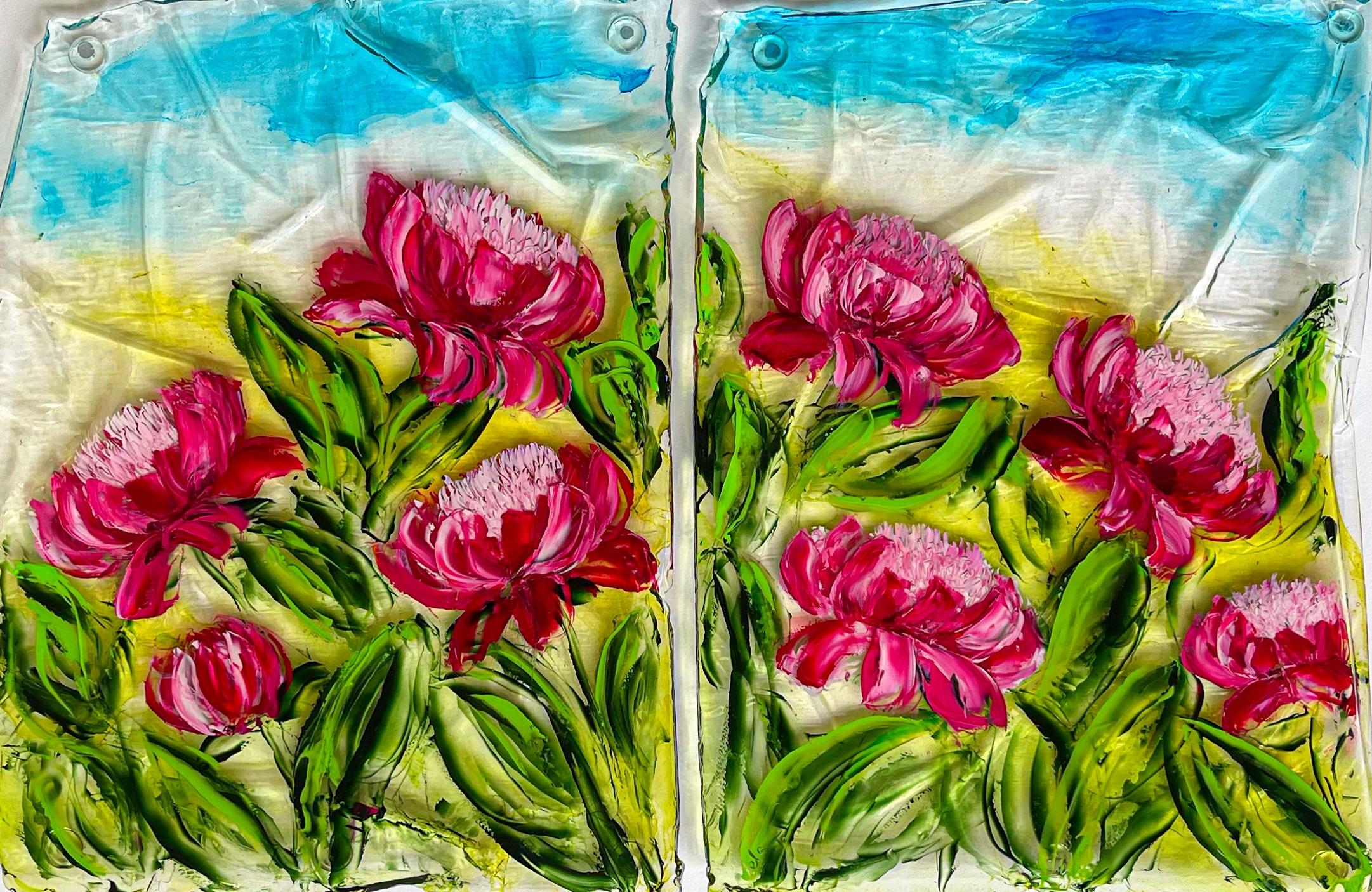 Peonies Mosaic by Nelida Navarrine - Mixed Media Art by Unknown