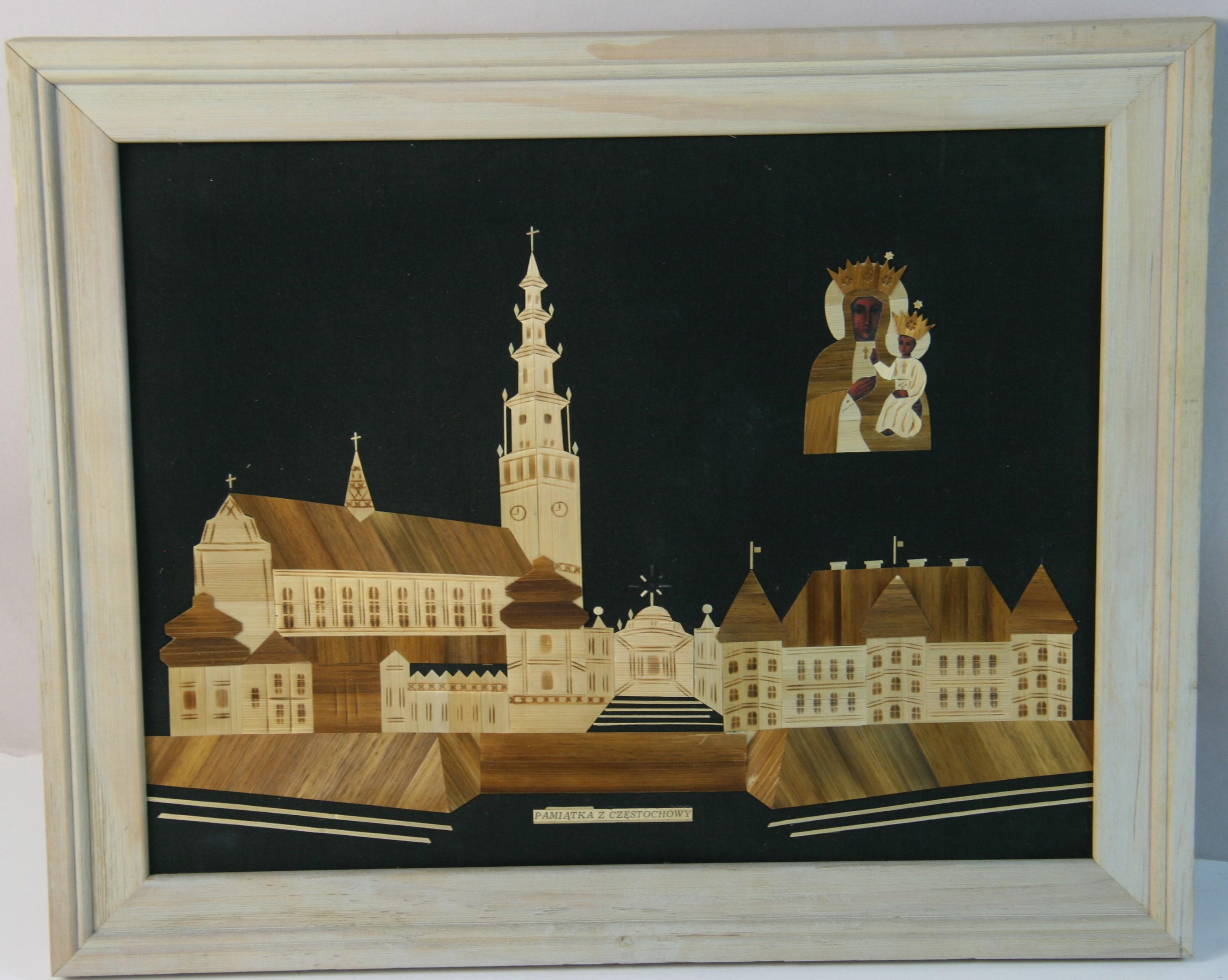 Iglesia polaca de la Virgen Negra Collage de chapa de madera - Painting de Unknown