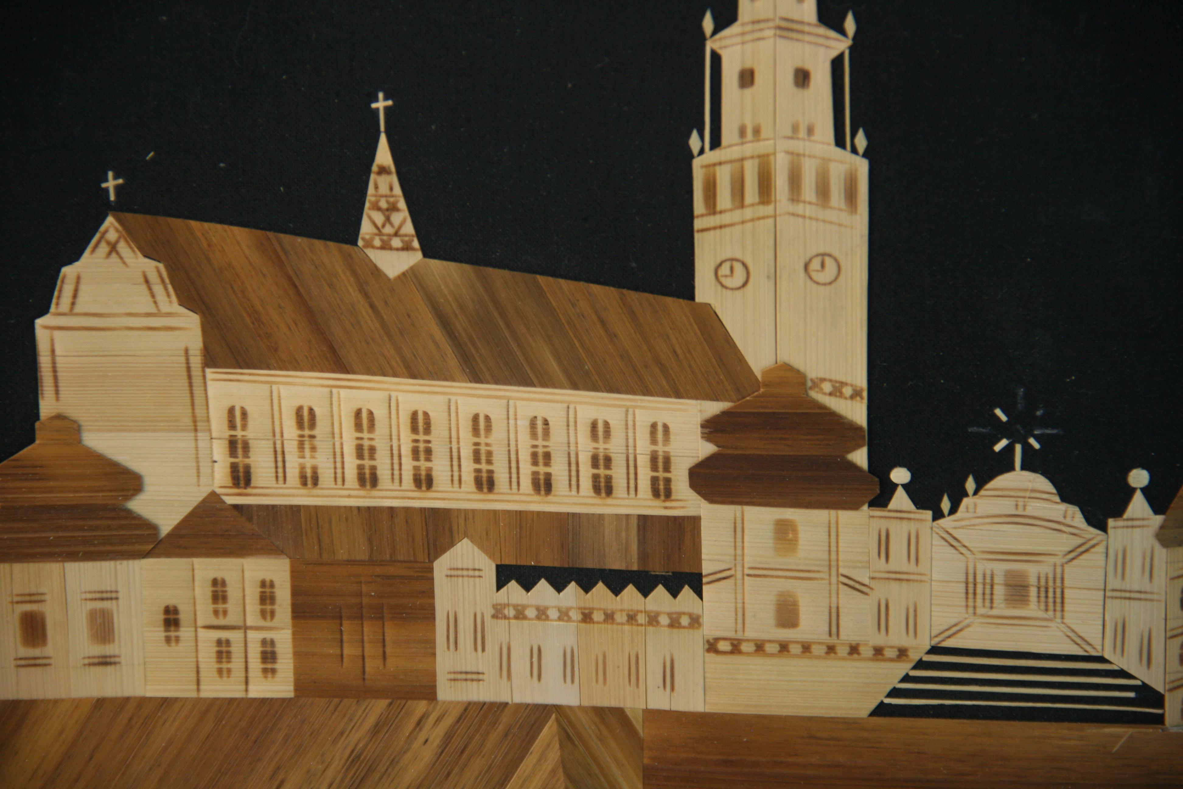 Iglesia polaca de la Virgen Negra Collage de chapa de madera en venta 2
