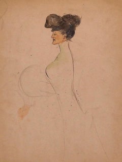 Portrait - Dessin original en techniques mixtes - 19e siècle