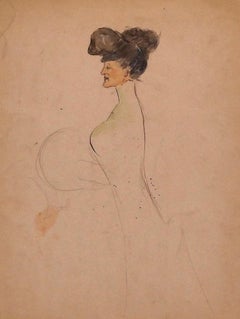 Antique Portrait - Original Mixed Media Drawing - 19th Century