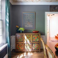 Qing-Dynasty Silk Brocade Chair Panel with Pagoda & Crane