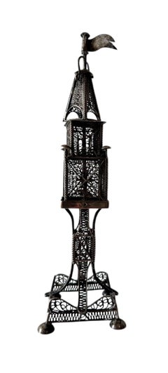 Rara torre delle spezie in filigrana d'argento antica A.I.C.