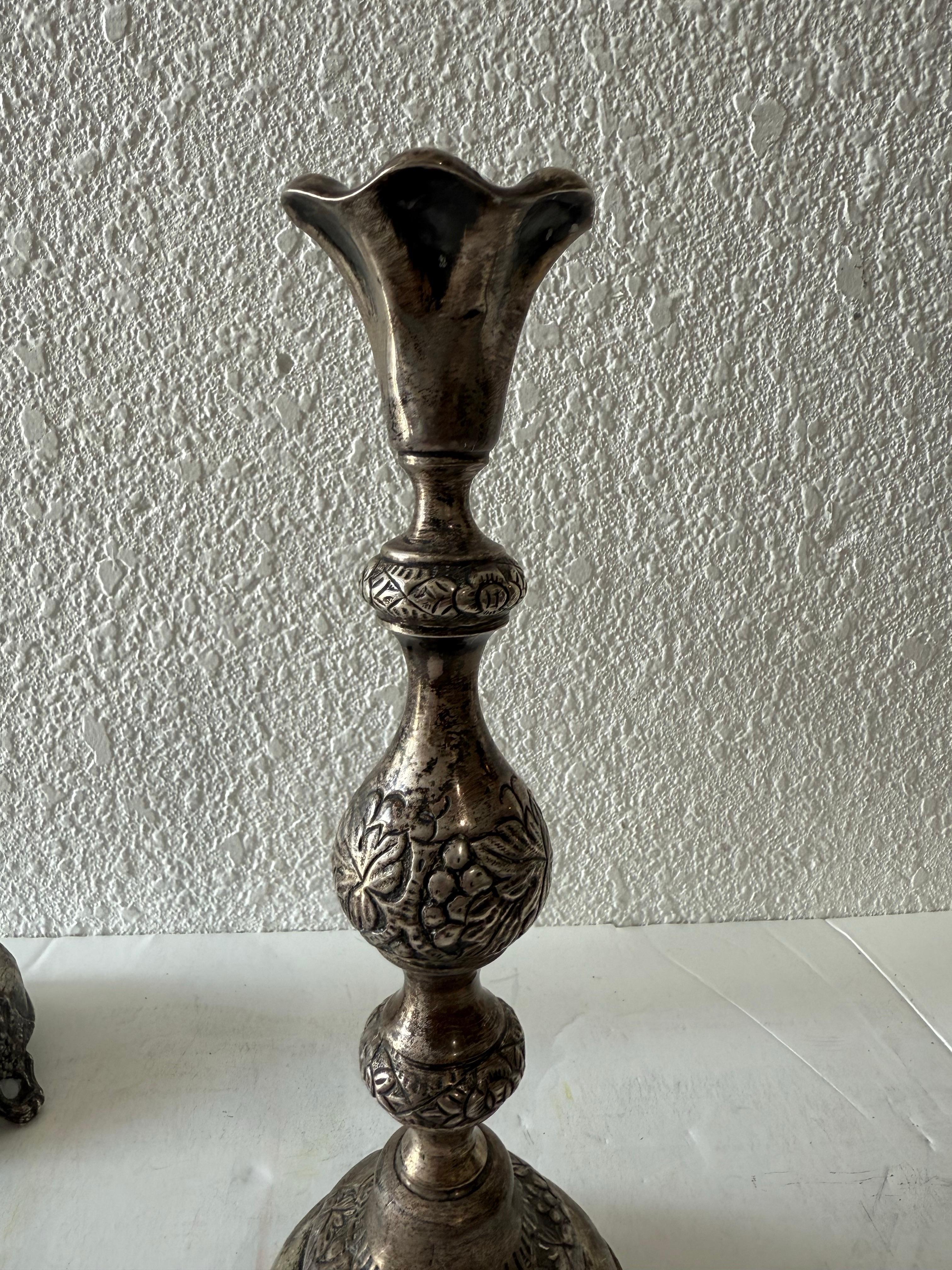 Seltene antike Silber Judaica Shabbat-Kerzenständer aus dem 19. Jahrhundert, polnisch-russisch, Szekman im Angebot 7
