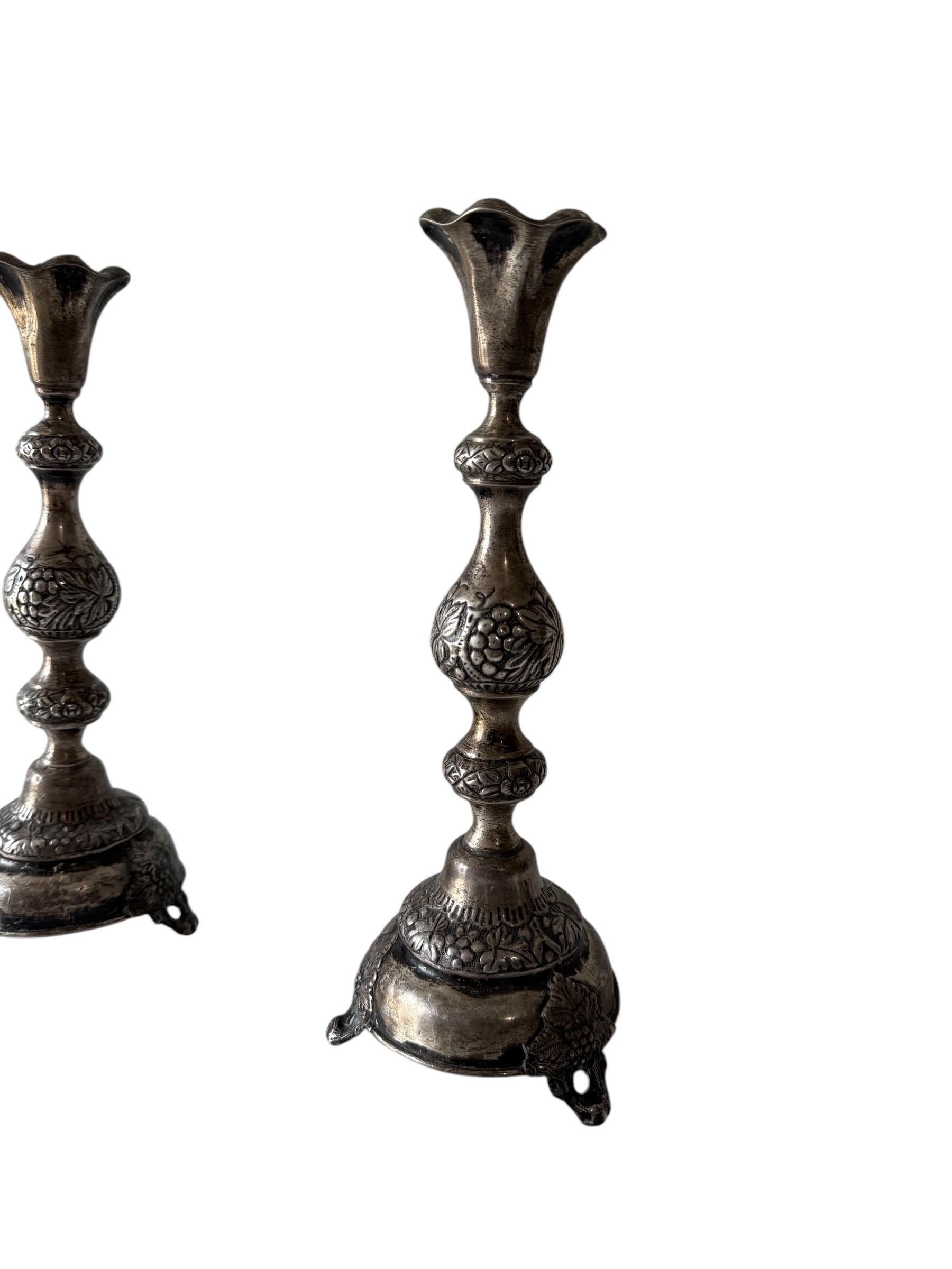 Seltene antike Silber Judaica Shabbat-Kerzenständer aus dem 19. Jahrhundert, polnisch-russisch, Szekman im Angebot 8
