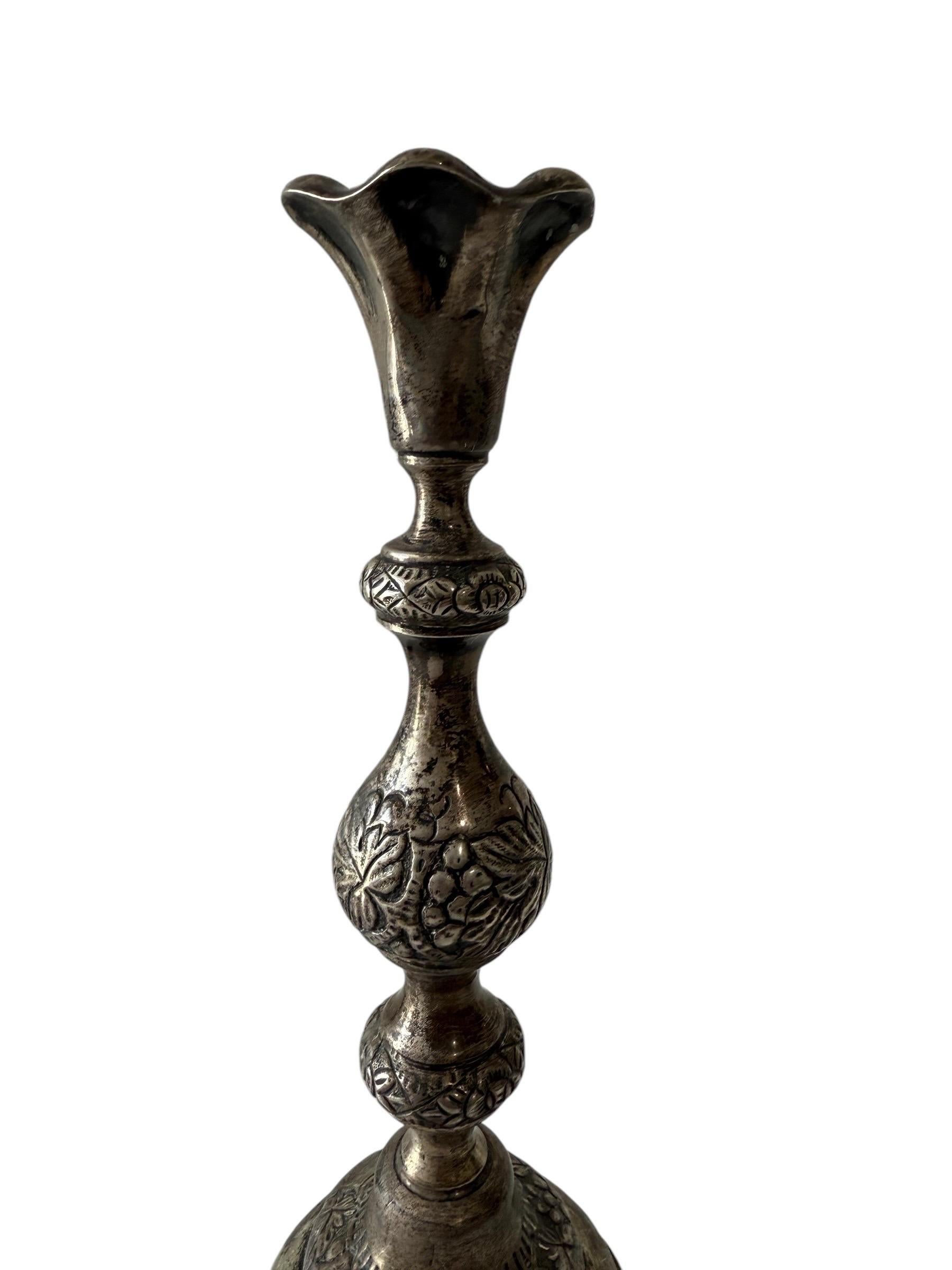 Seltene antike Silber Judaica Shabbat-Kerzenständer aus dem 19. Jahrhundert, polnisch-russisch, Szekman im Angebot 9