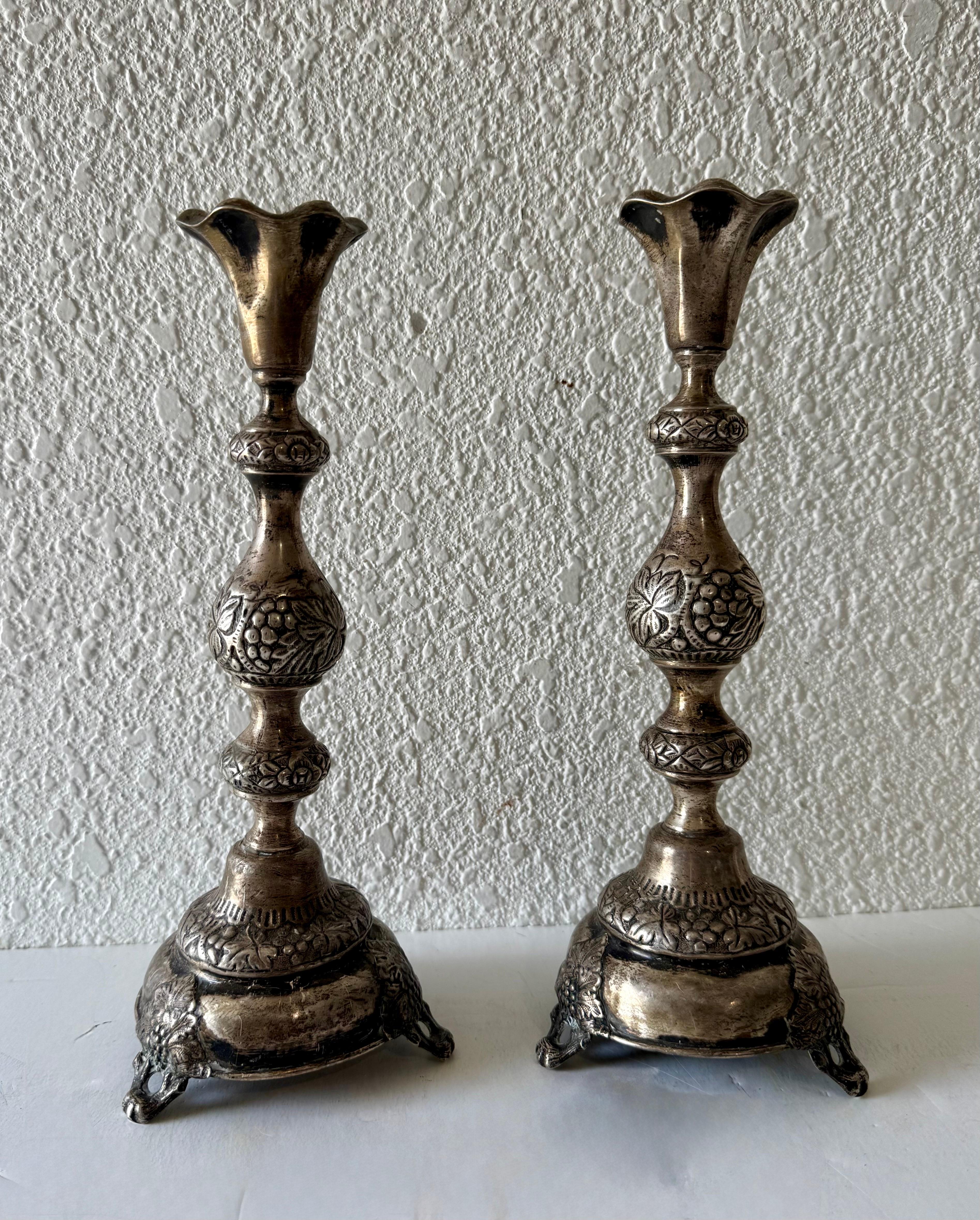 Seltene antike Silber Judaica Shabbat-Kerzenständer aus dem 19. Jahrhundert, polnisch-russisch, Szekman im Angebot 10