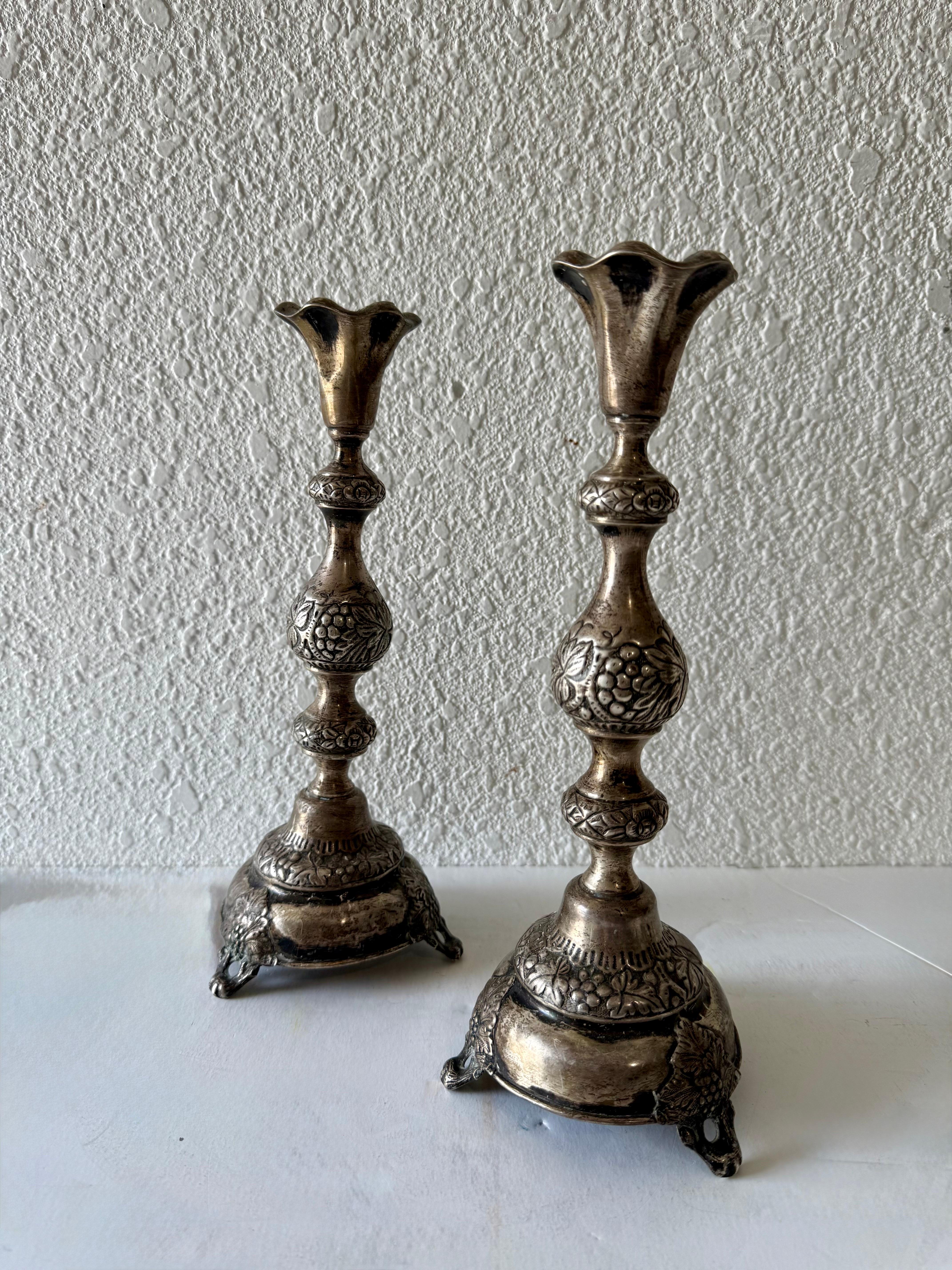 Seltene antike Silber Judaica Shabbat-Kerzenständer aus dem 19. Jahrhundert, polnisch-russisch, Szekman im Angebot 11