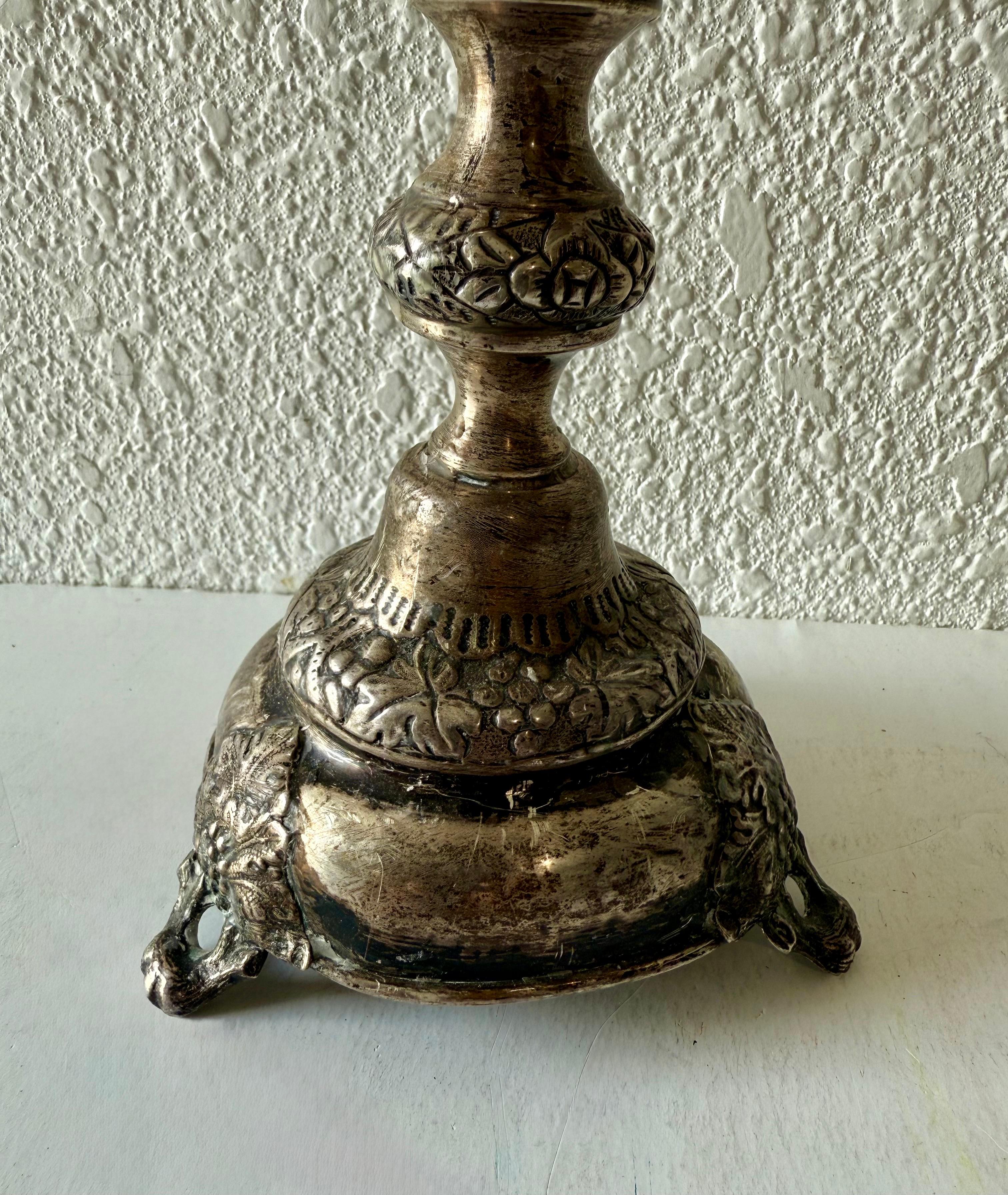 Seltene antike Silber Judaica Shabbat-Kerzenständer aus dem 19. Jahrhundert, polnisch-russisch, Szekman im Angebot 12