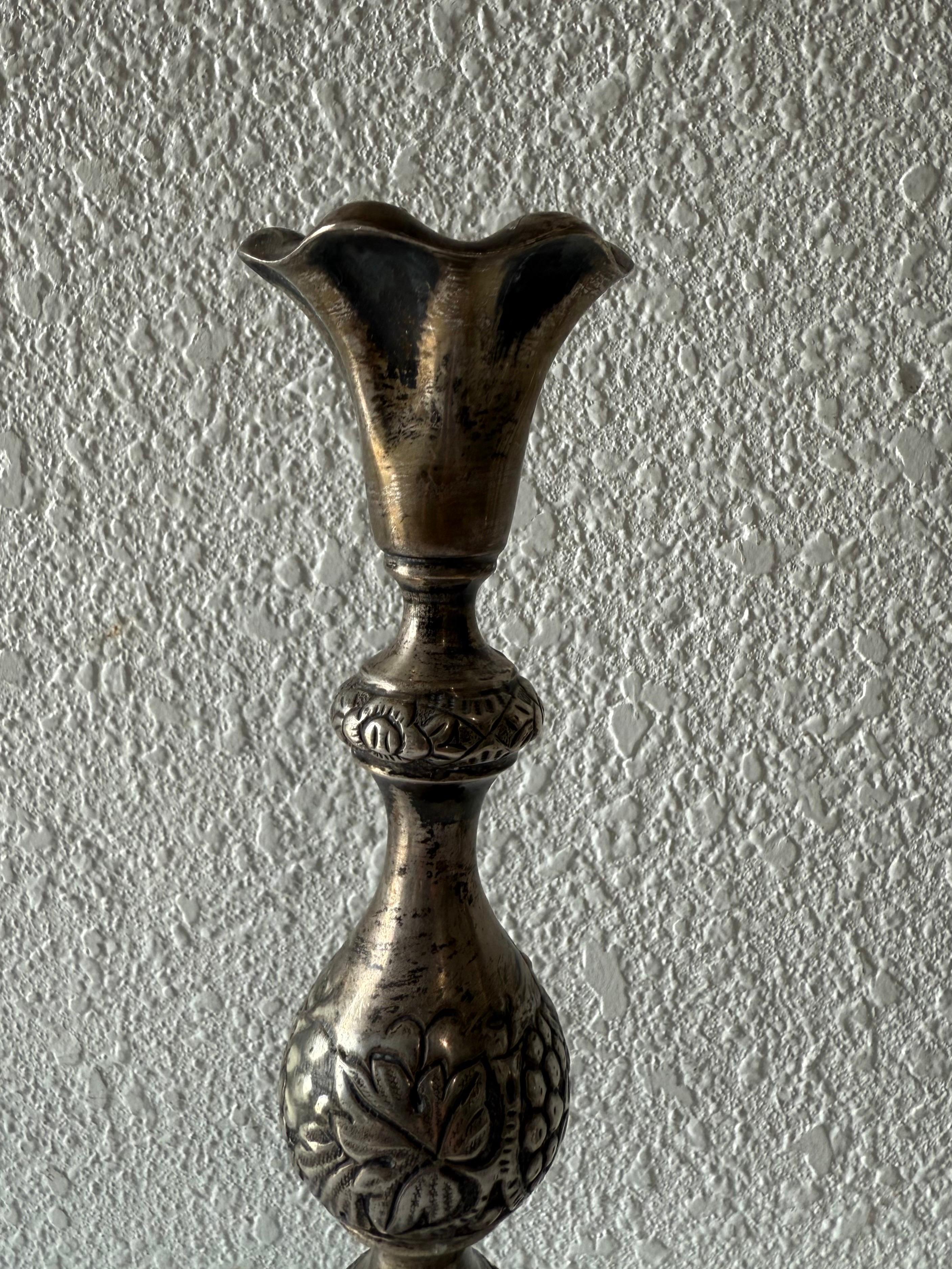 Seltene antike Silber Judaica Shabbat-Kerzenständer aus dem 19. Jahrhundert, polnisch-russisch, Szekman (Rokoko), Art, von Unknown