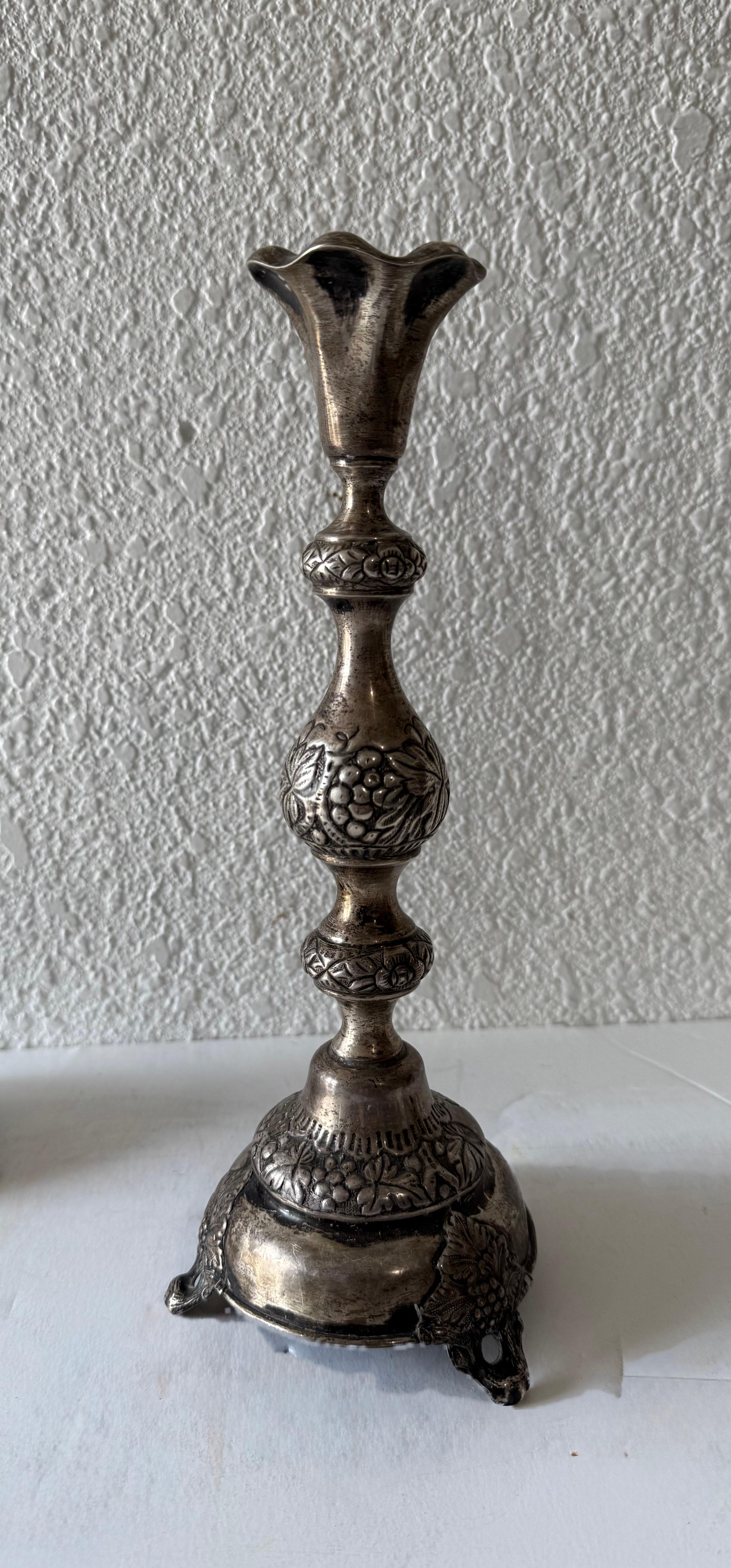 Seltene antike Silber Judaica Shabbat-Kerzenständer aus dem 19. Jahrhundert, polnisch-russisch, Szekman im Angebot 2