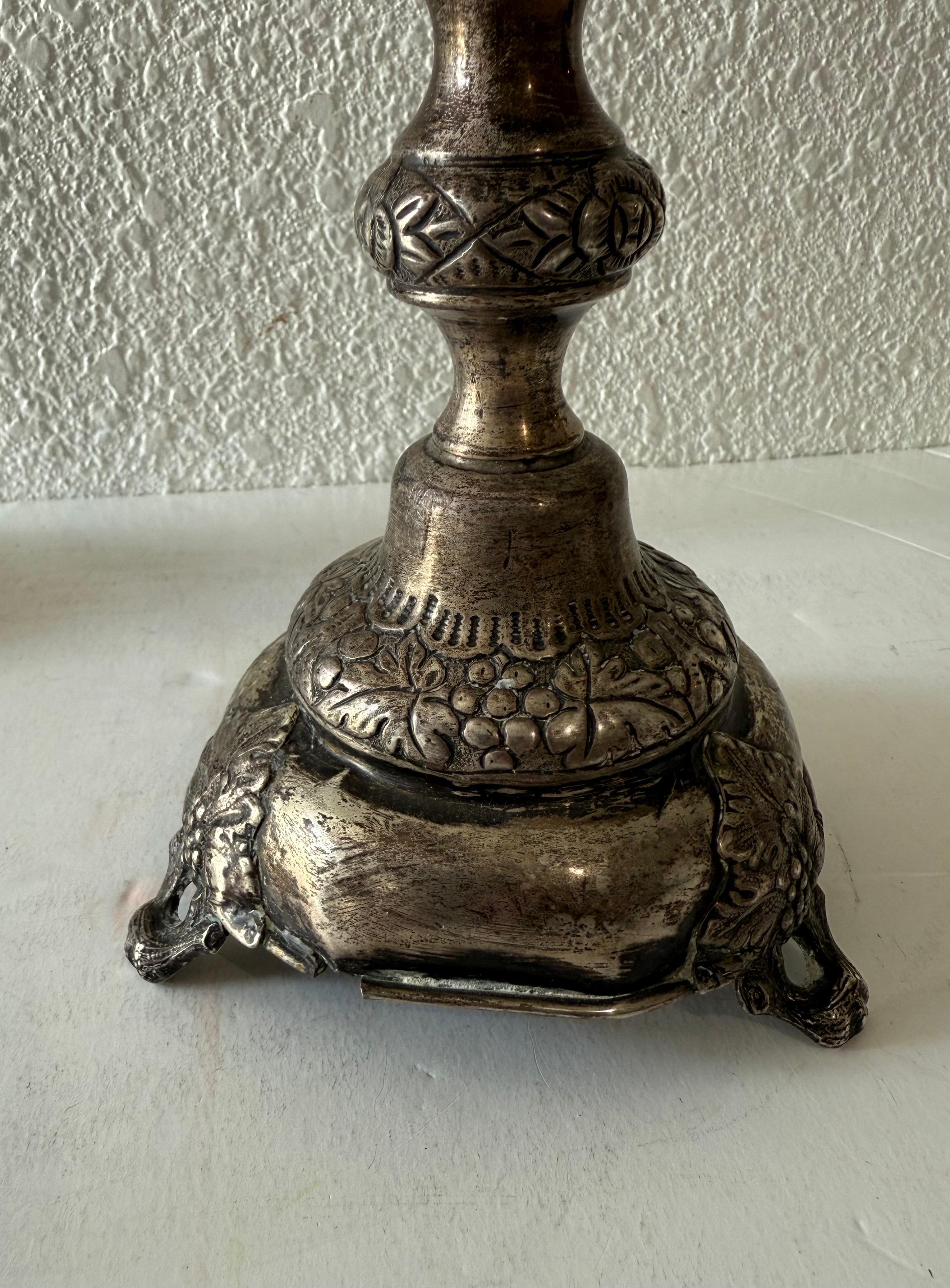Seltene antike Silber Judaica Shabbat-Kerzenständer aus dem 19. Jahrhundert, polnisch-russisch, Szekman im Angebot 3
