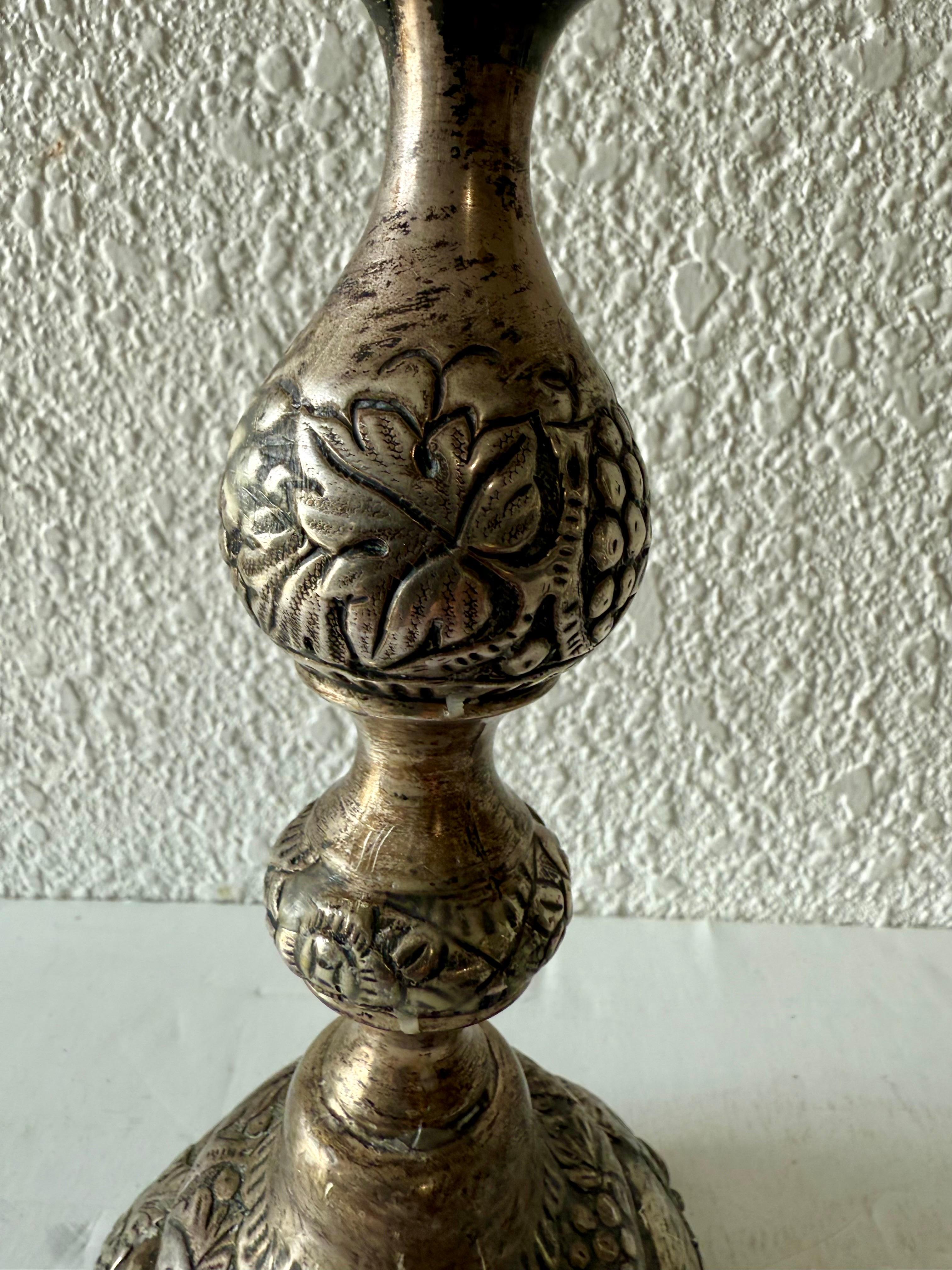 Seltene antike Silber Judaica Shabbat-Kerzenständer aus dem 19. Jahrhundert, polnisch-russisch, Szekman im Angebot 5