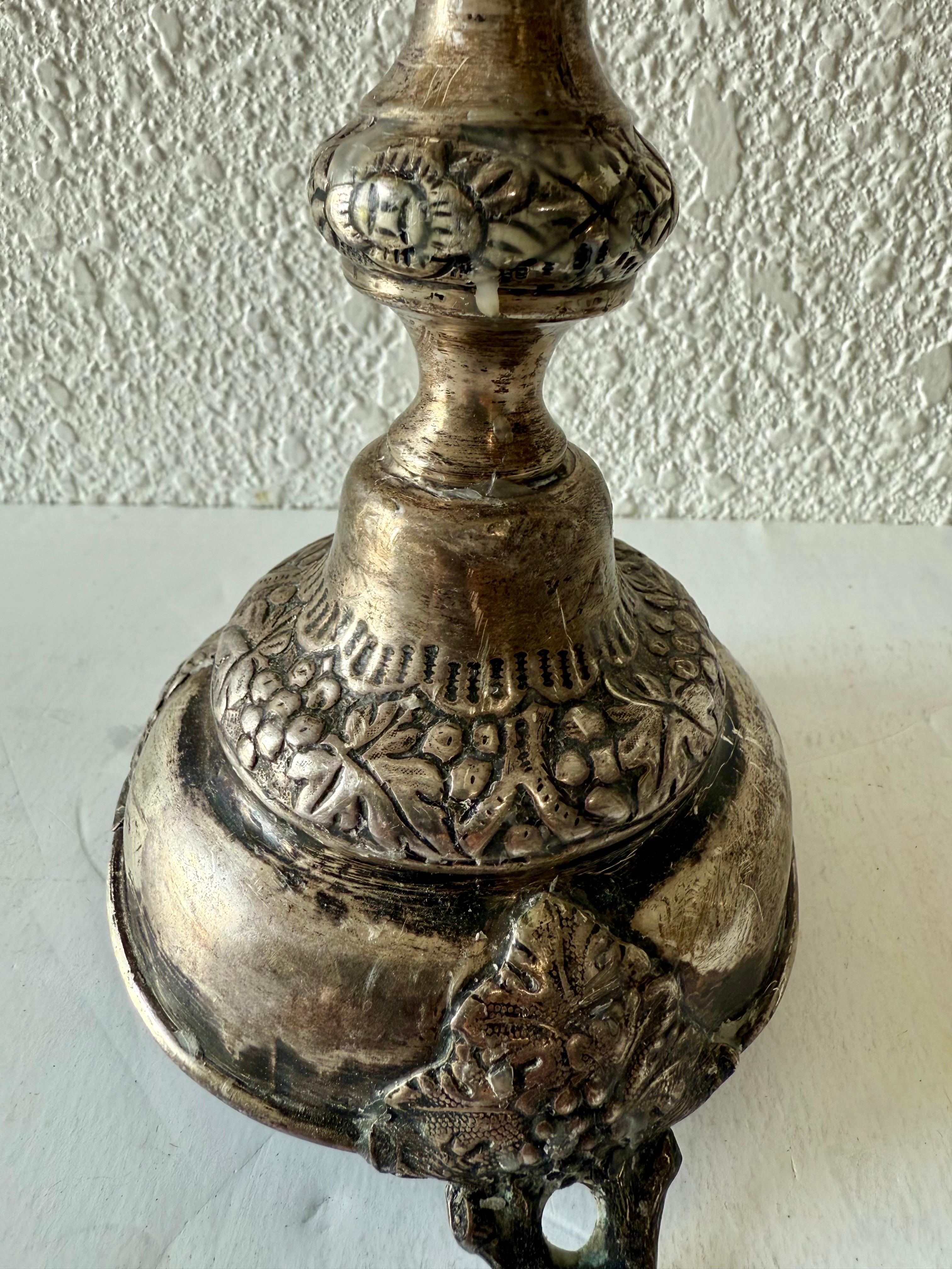 Seltene antike Silber Judaica Shabbat-Kerzenständer aus dem 19. Jahrhundert, polnisch-russisch, Szekman im Angebot 6