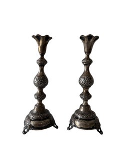 Raro candelabro Shabbat d'argento antico del 19° secolo, polacco, russo, Szekman