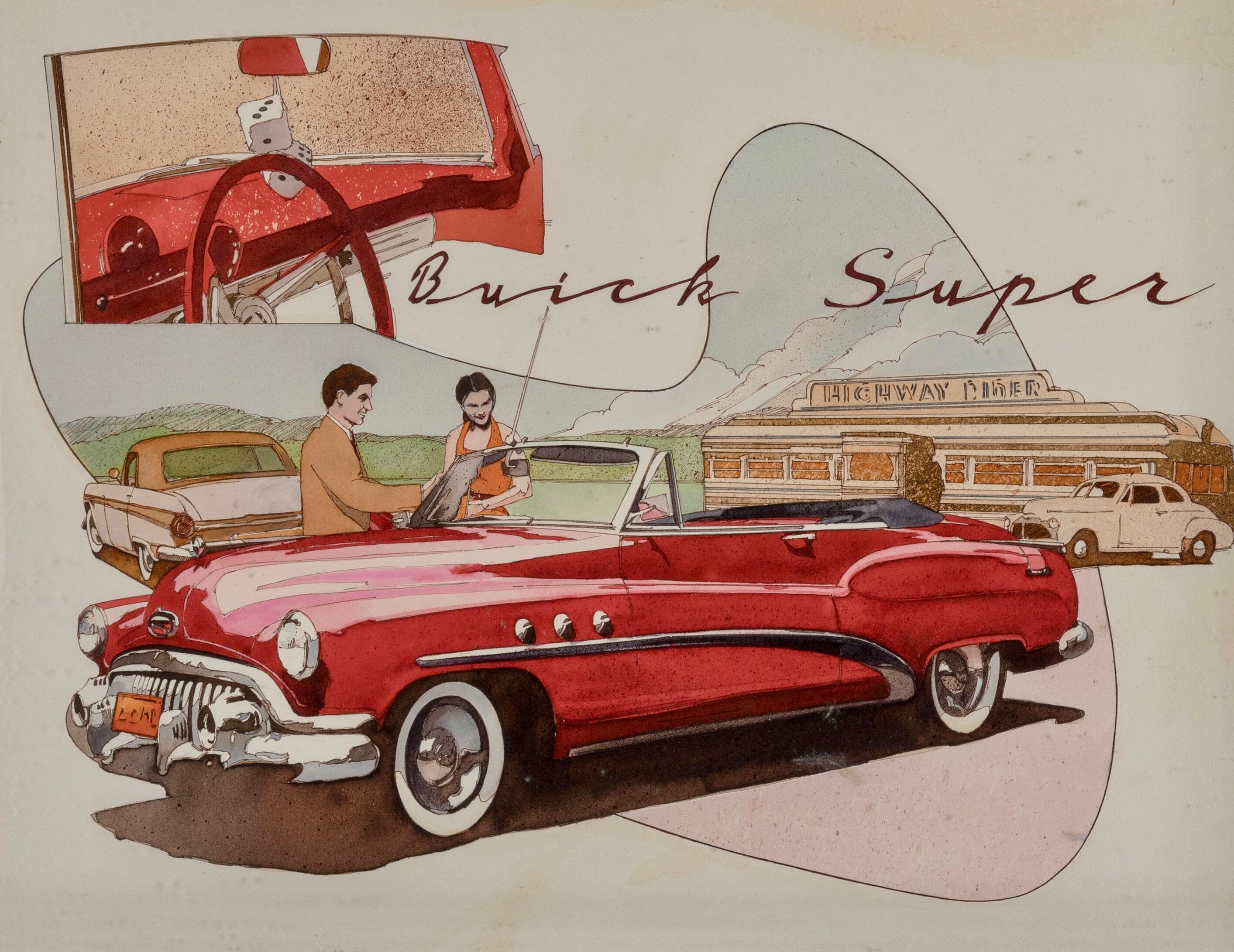 Buick Super rossa - Illustrazione della serie di francobolli automobilistici antichi - Art di Unknown