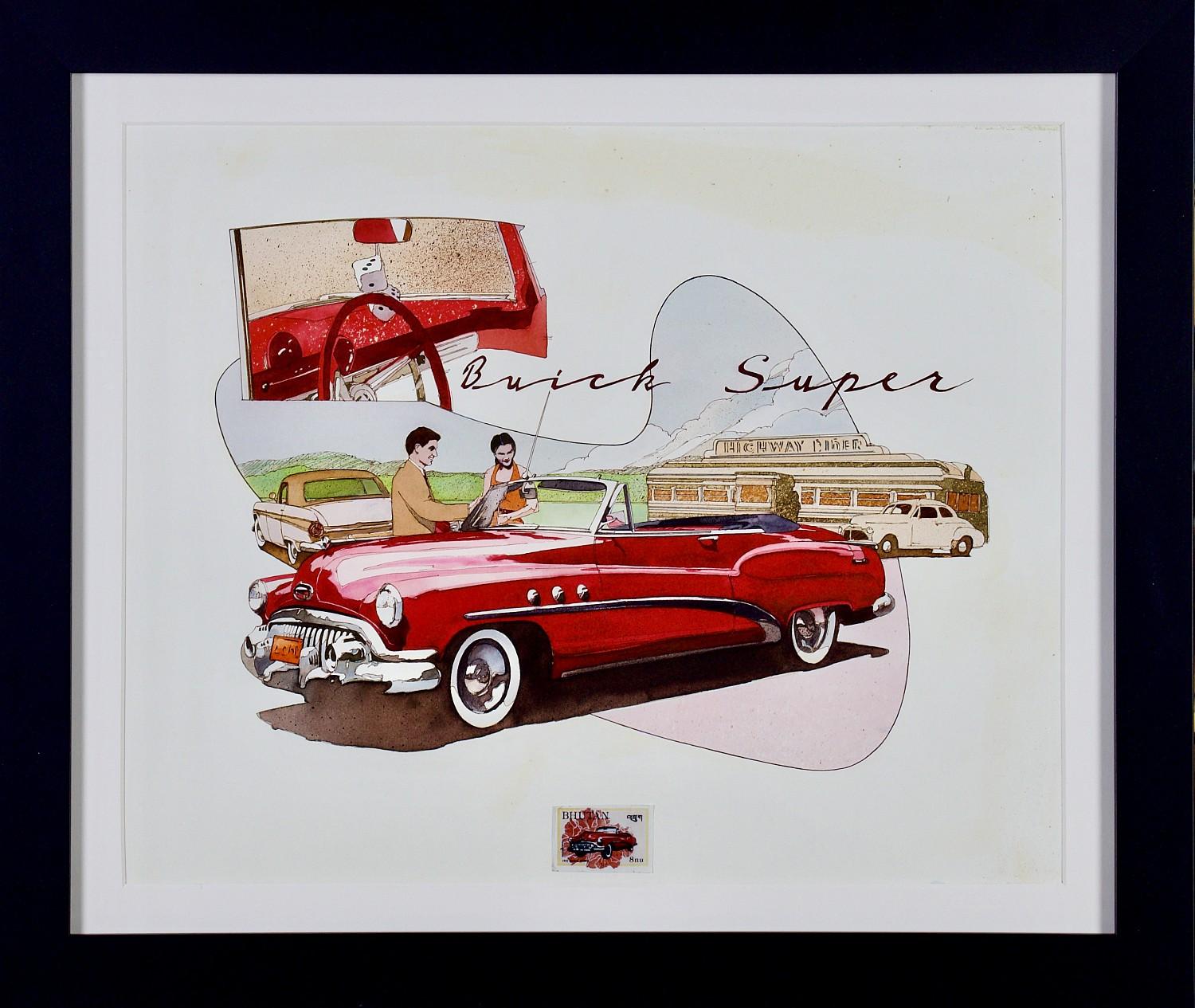Buick Super rossa - Illustrazione della serie di francobolli automobilistici antichi