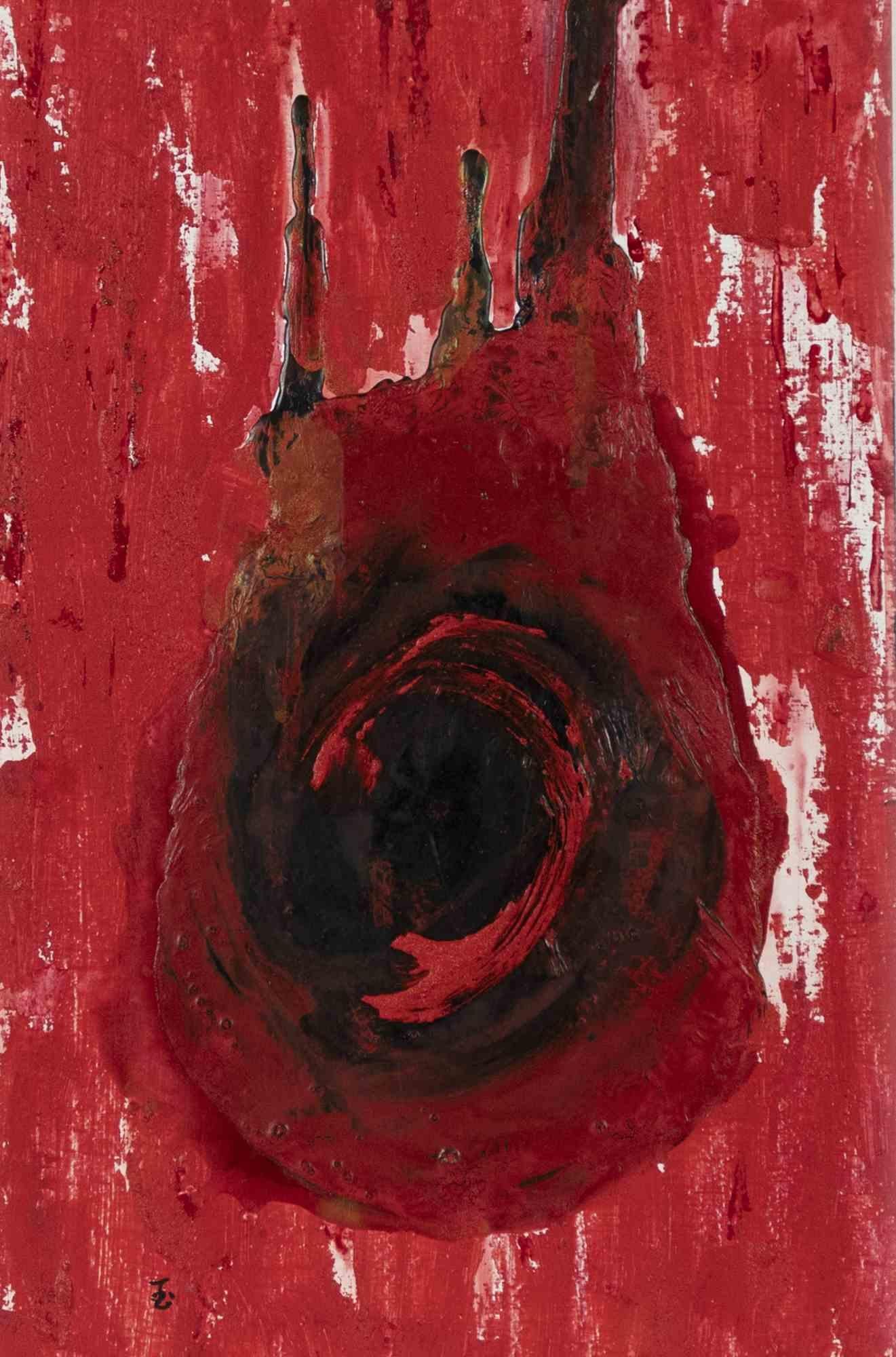 Expression rouge - Technique mixte - Fin du 20ème siècle - Moderne Mixed Media Art par Unknown