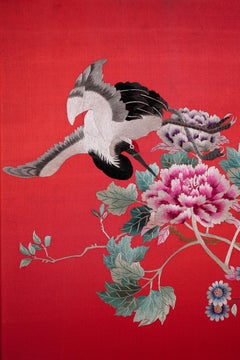 Red Silk Chair Drapes, Qing Dynasty Antique Chinese Silk Embroidery