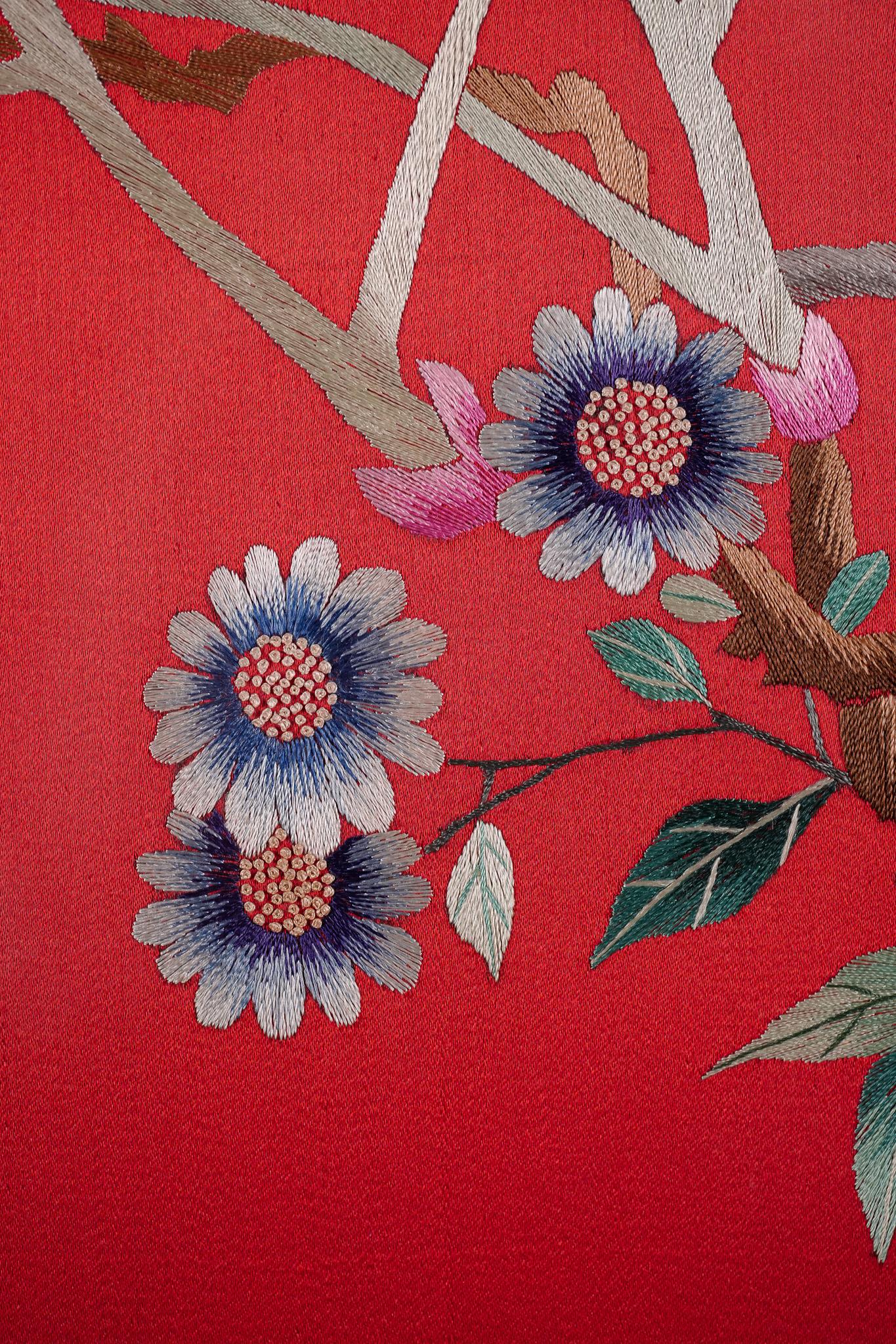 Rote Seide Stuhl Vorhänge, Qing-Dynastie Antike chinesische Seidenstickerei im Angebot 4