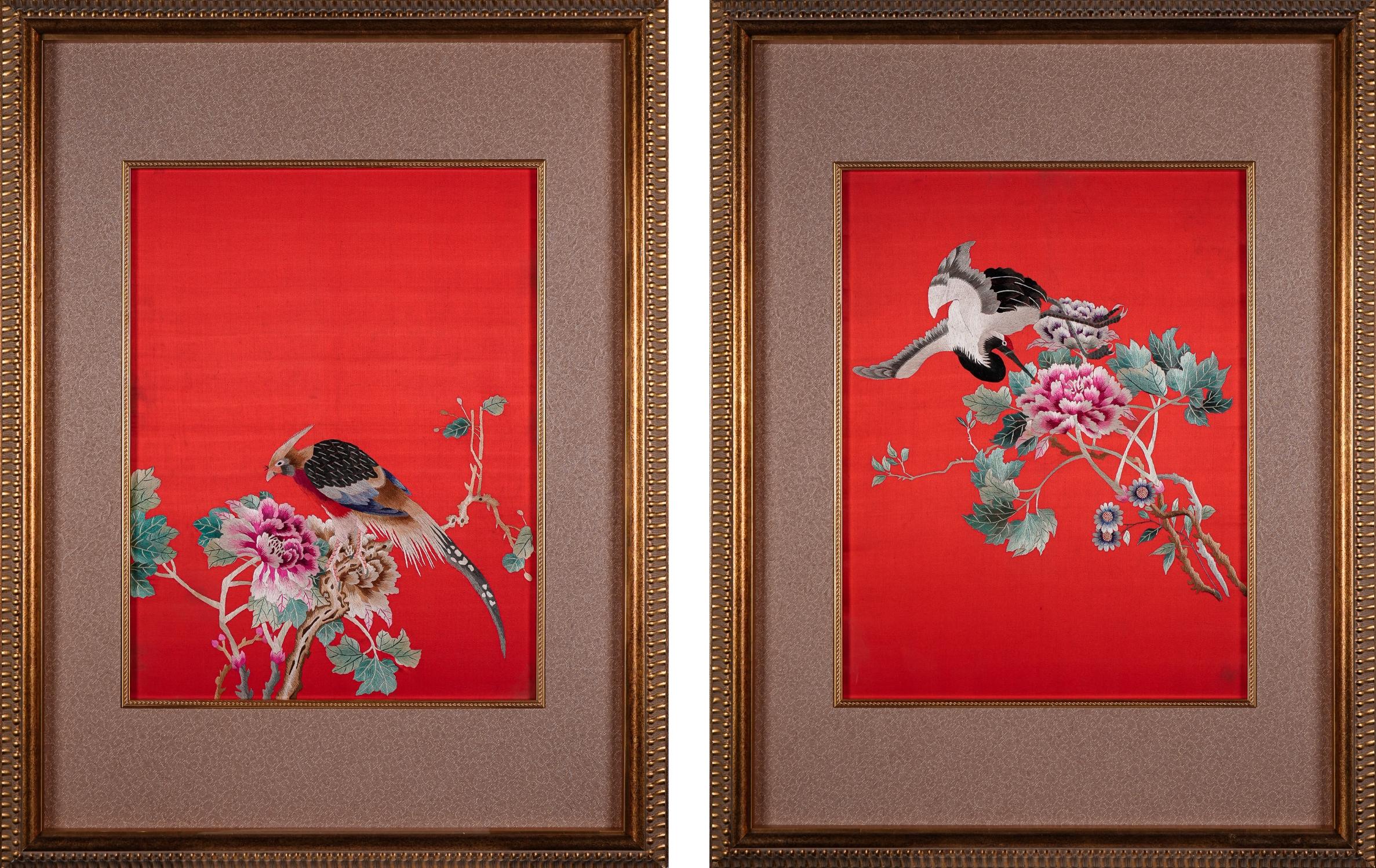 Red Silk Chair Drapes, Qing Dynasty Antique Chinese Silk Embroidery
