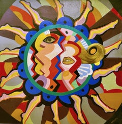 Erleben Sie die 60er Jahre neu! Es ist Showtime. Mixed Media in Blau, Rot und Weiß