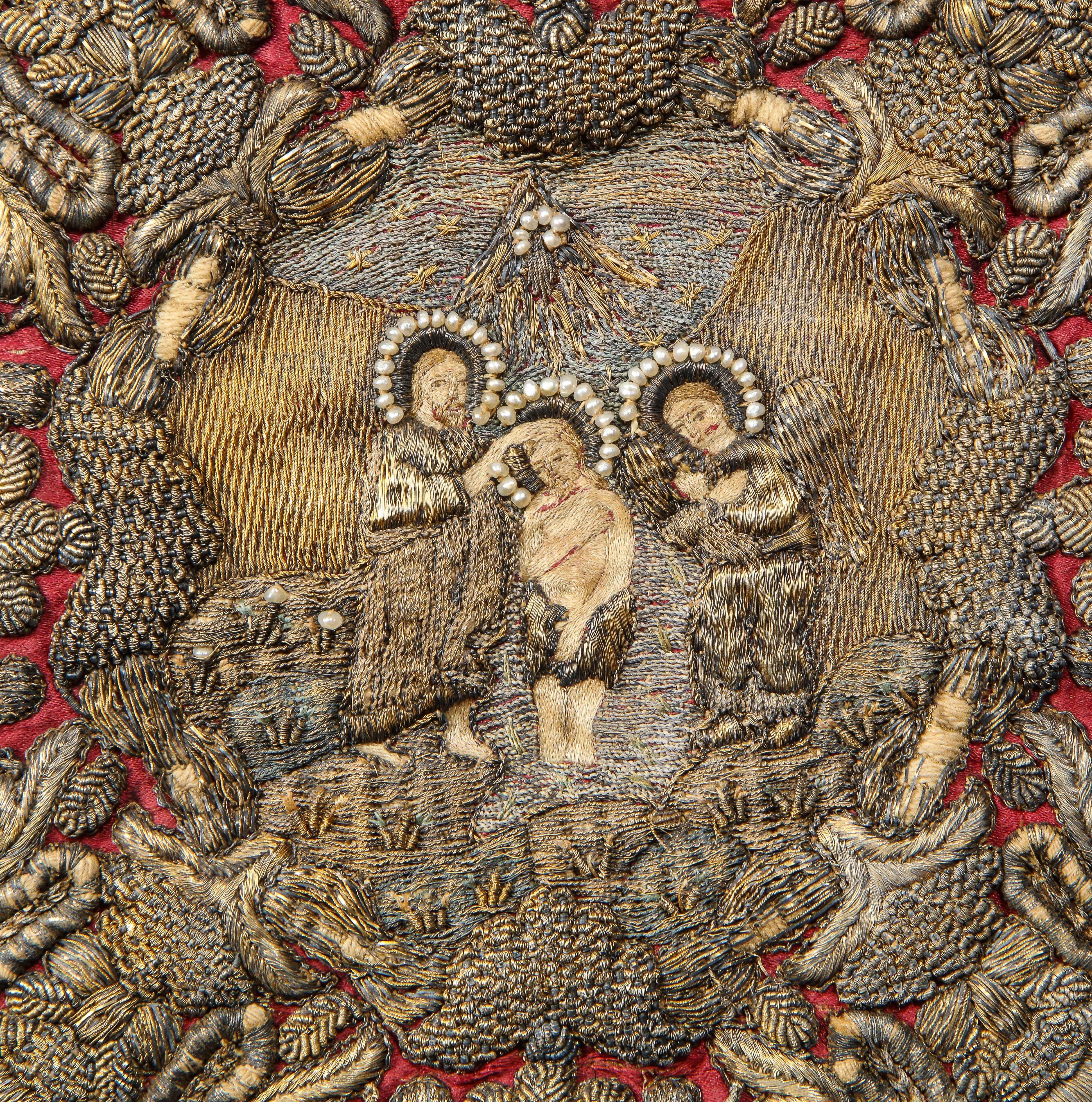 It is a group of four post-Byzantine metallic liturgical embroideries depicting the events from the Life of Christ. 

Each embroidery is exquisitely executed in great detail highlighted by the luxurious use of both gold and silver threads and sea