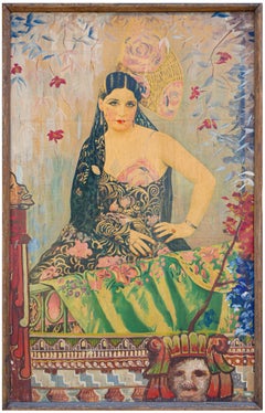 Abstraktes, figuratives, manipuliertes Poster „Romeria del Encuentro“ mit spanischer Dame