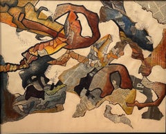 Sepia Bits of Newspapers, Intriguing Abstract Mixed Media Collage