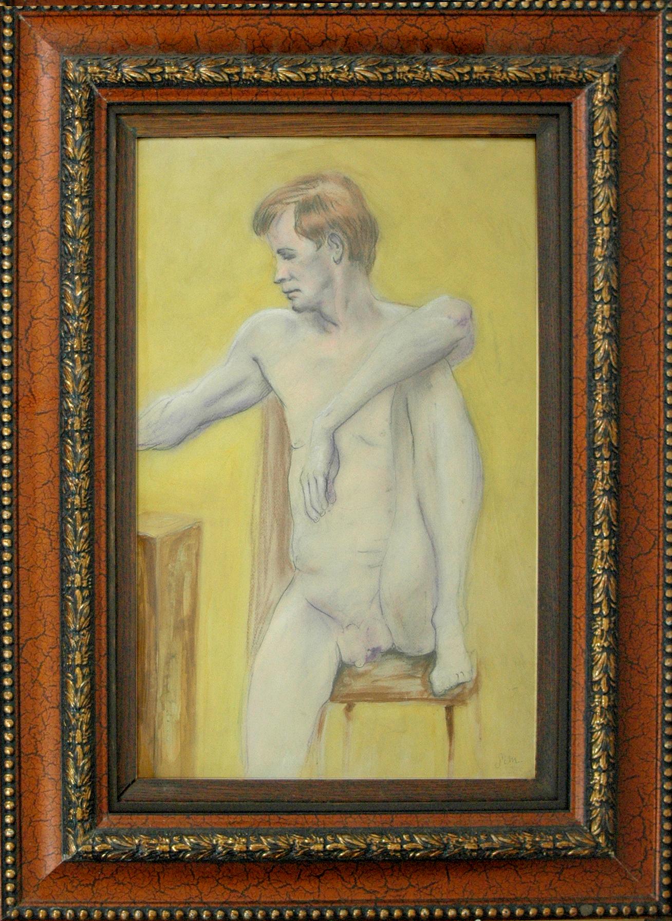 signed M.M;
Seated Nude;
charcoal, pastel and acrylic on paper;
dimensions: 22 x 14 in;