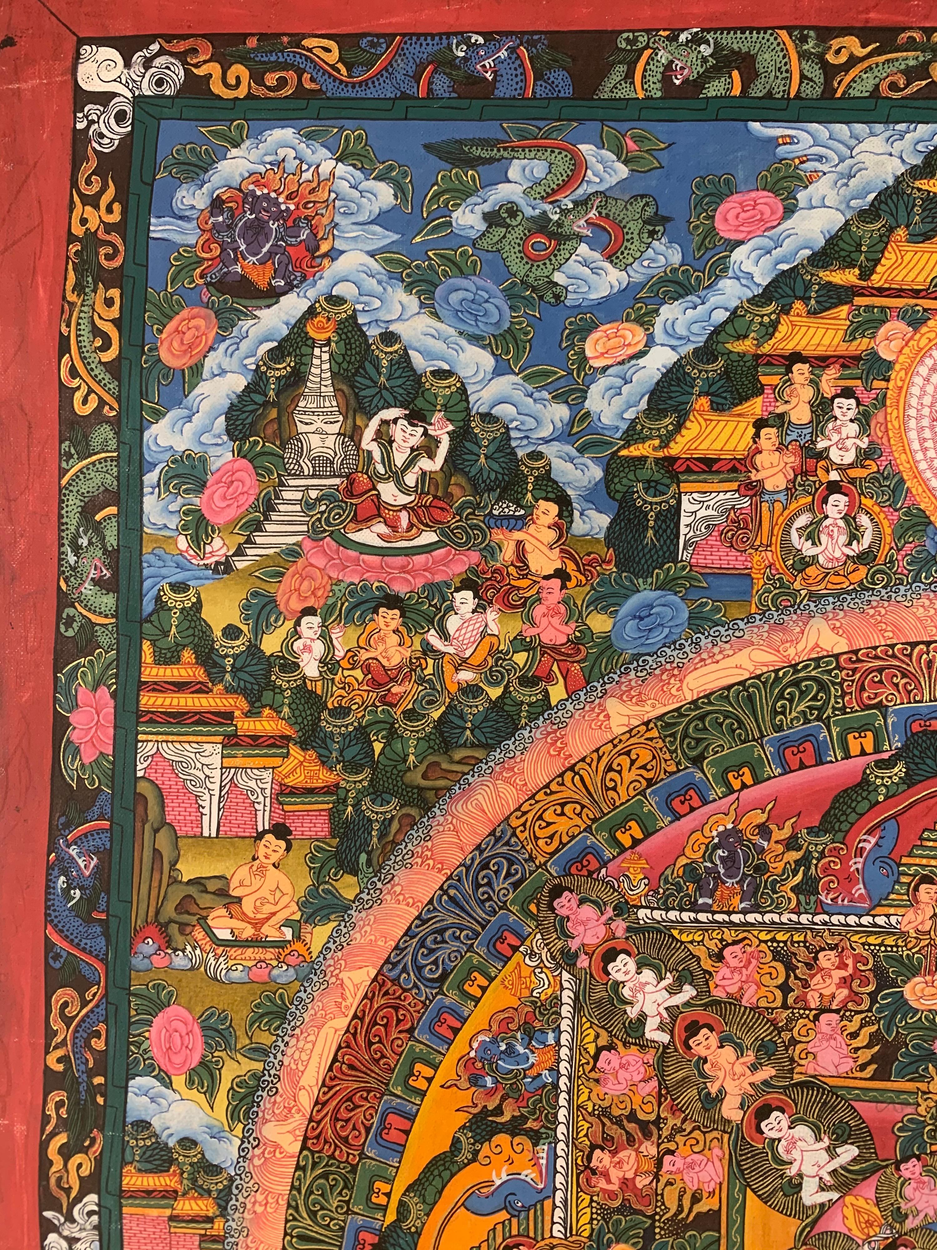 Einzelne Mandala, Original Thangka-Gemälde auf Leinwand mit 24 Karat Gold im Angebot 1