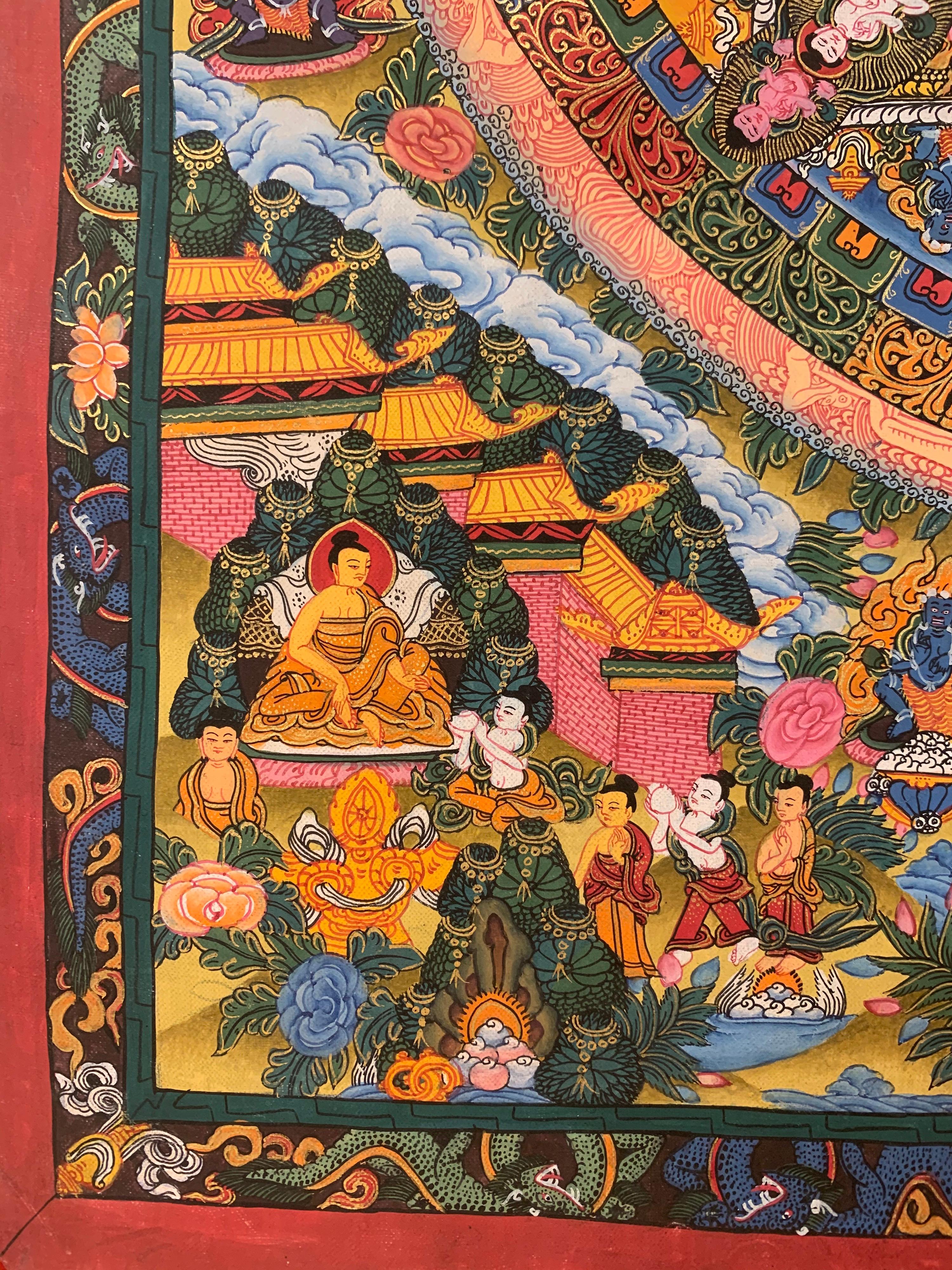 Einzelne Mandala, Original Thangka-Gemälde auf Leinwand mit 24 Karat Gold im Angebot 2