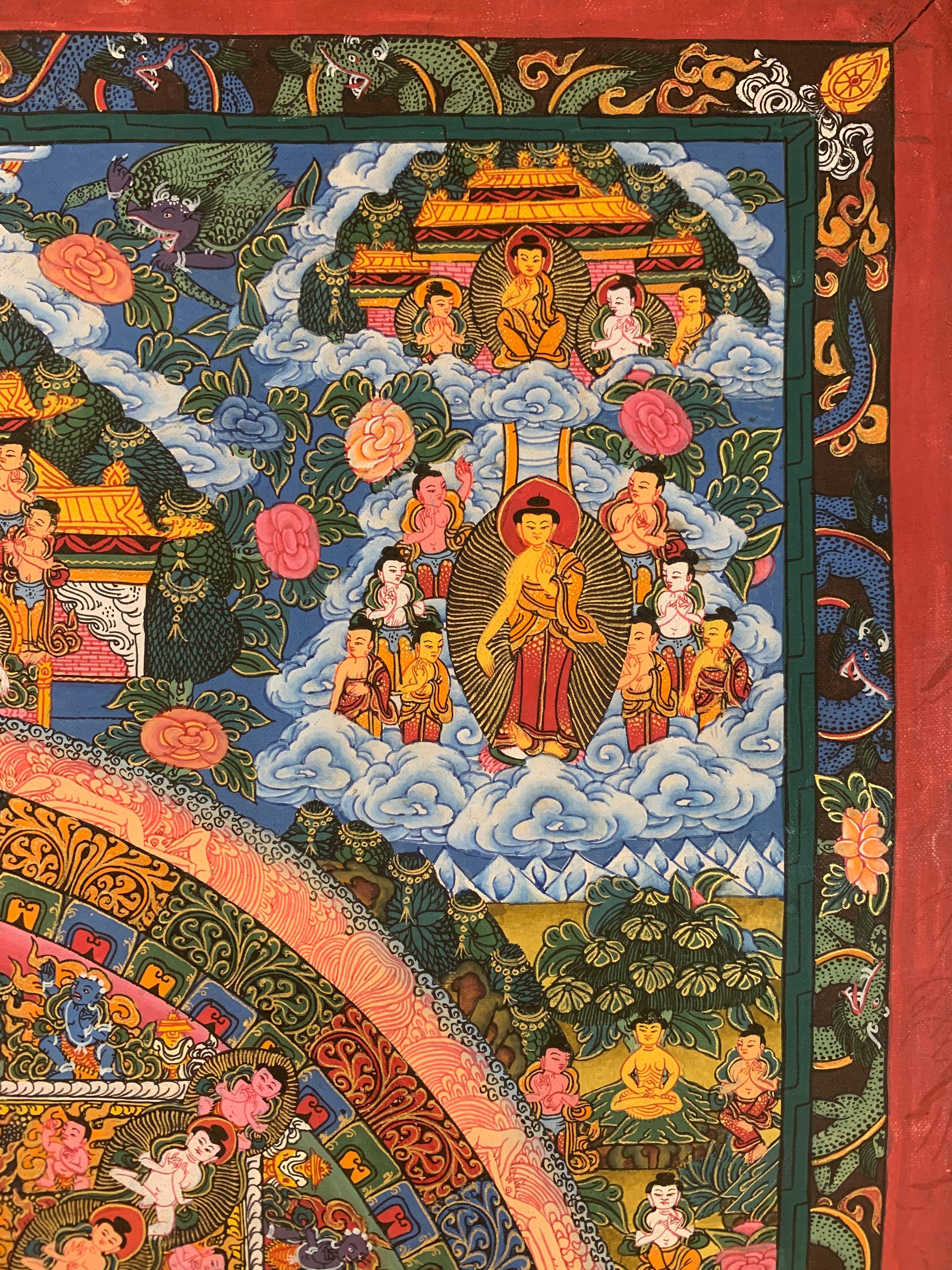 Peinture originale de Mandala Thangka sur toile avec de l'or véritable 24 carats en vente 3