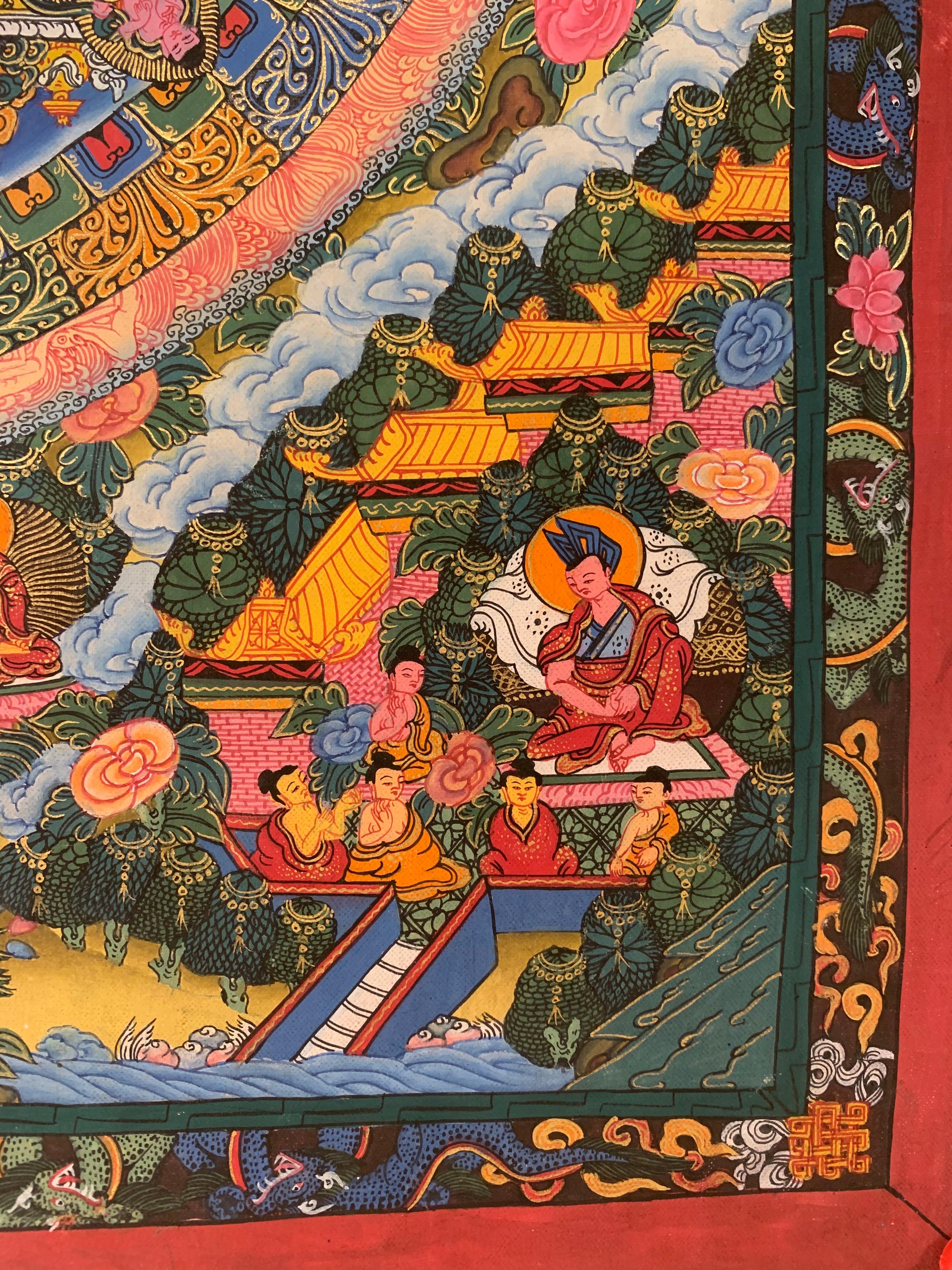 Peinture originale de Mandala Thangka sur toile avec de l'or véritable 24 carats en vente 4